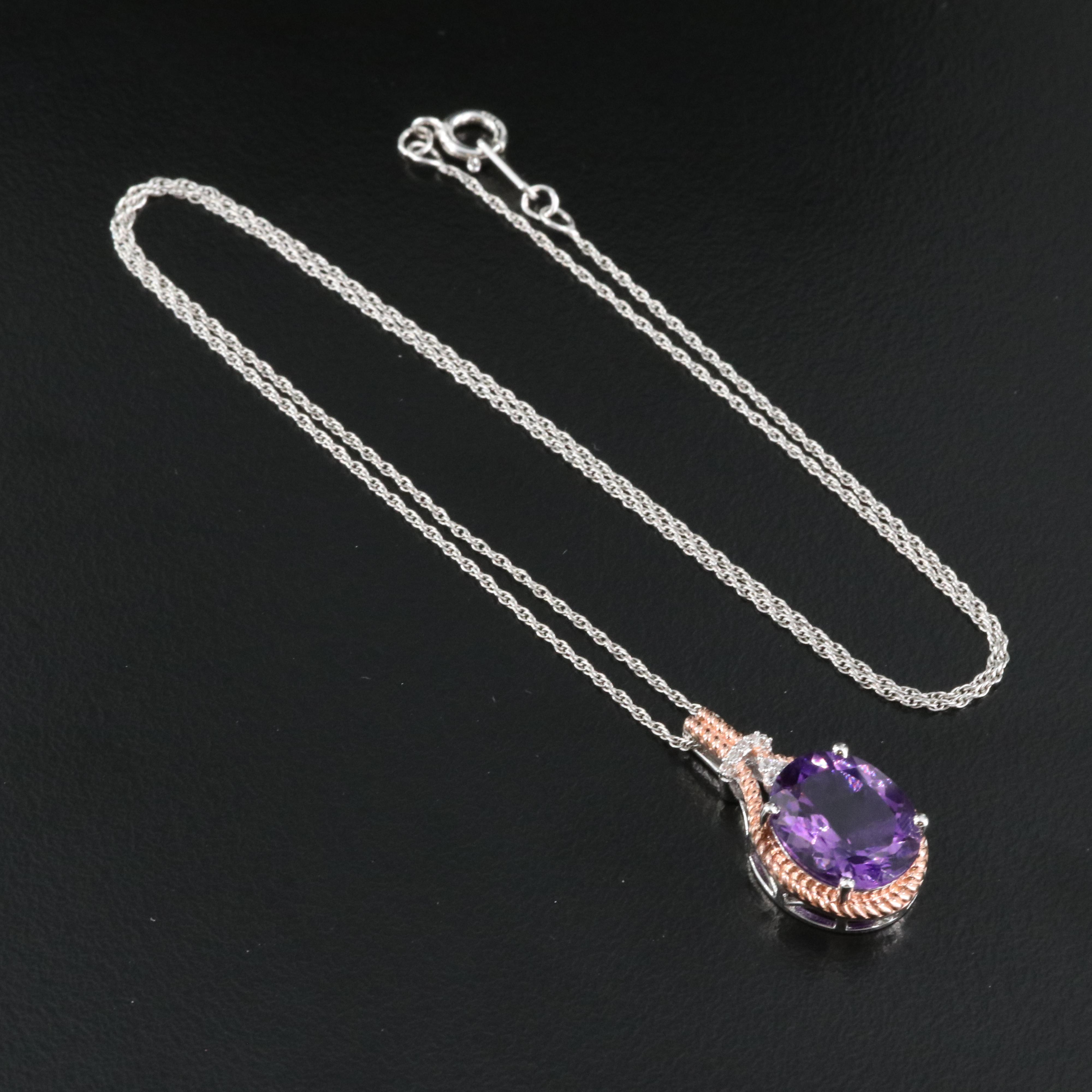 Sterling Amethyst and Sapphire Pendant Necklace