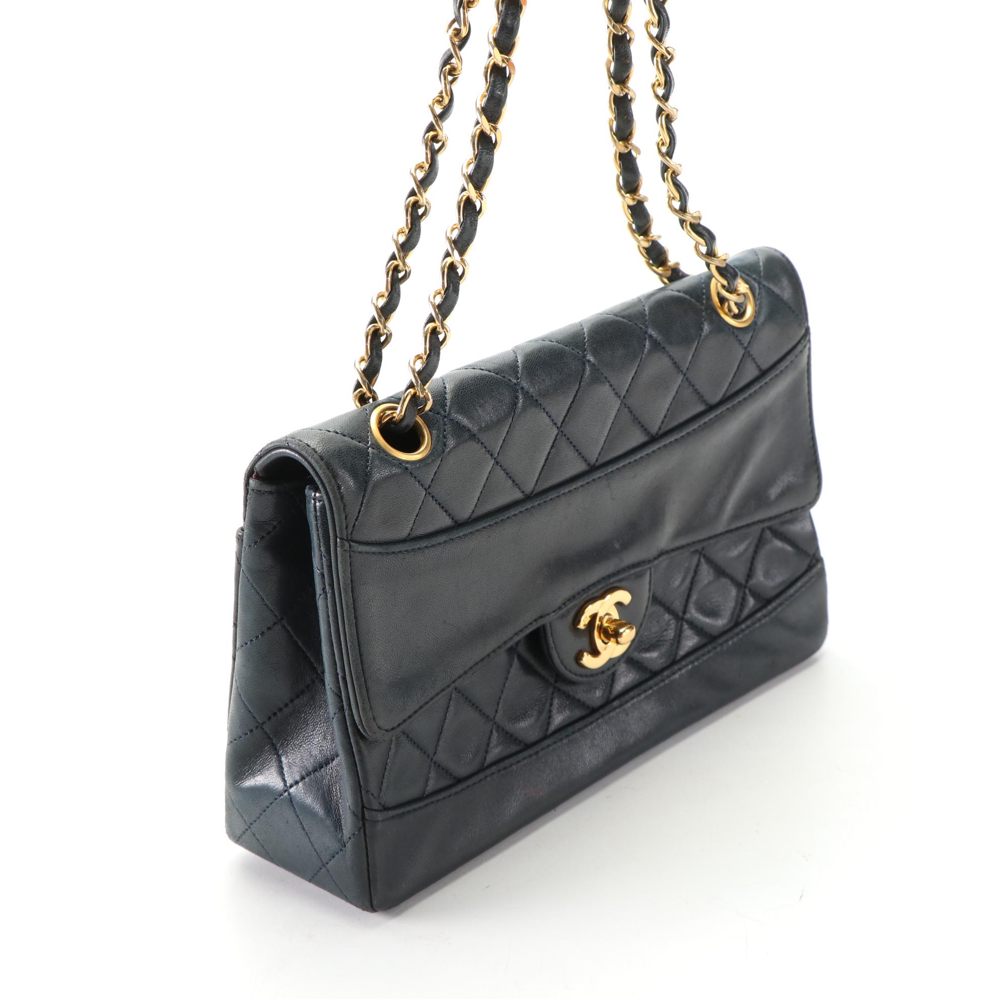 Chanel Flap Bag in Navy Quilted Lambskin Leather with Box