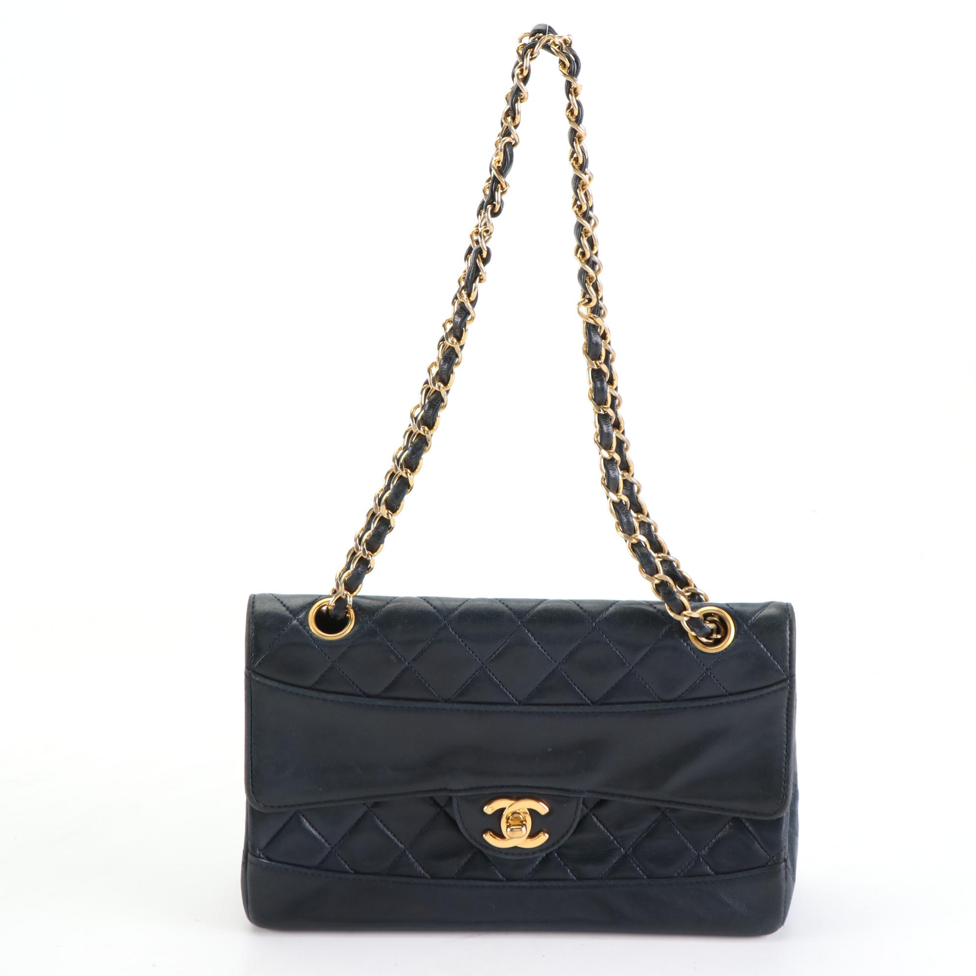 Chanel Flap Bag in Navy Quilted Lambskin Leather with Box