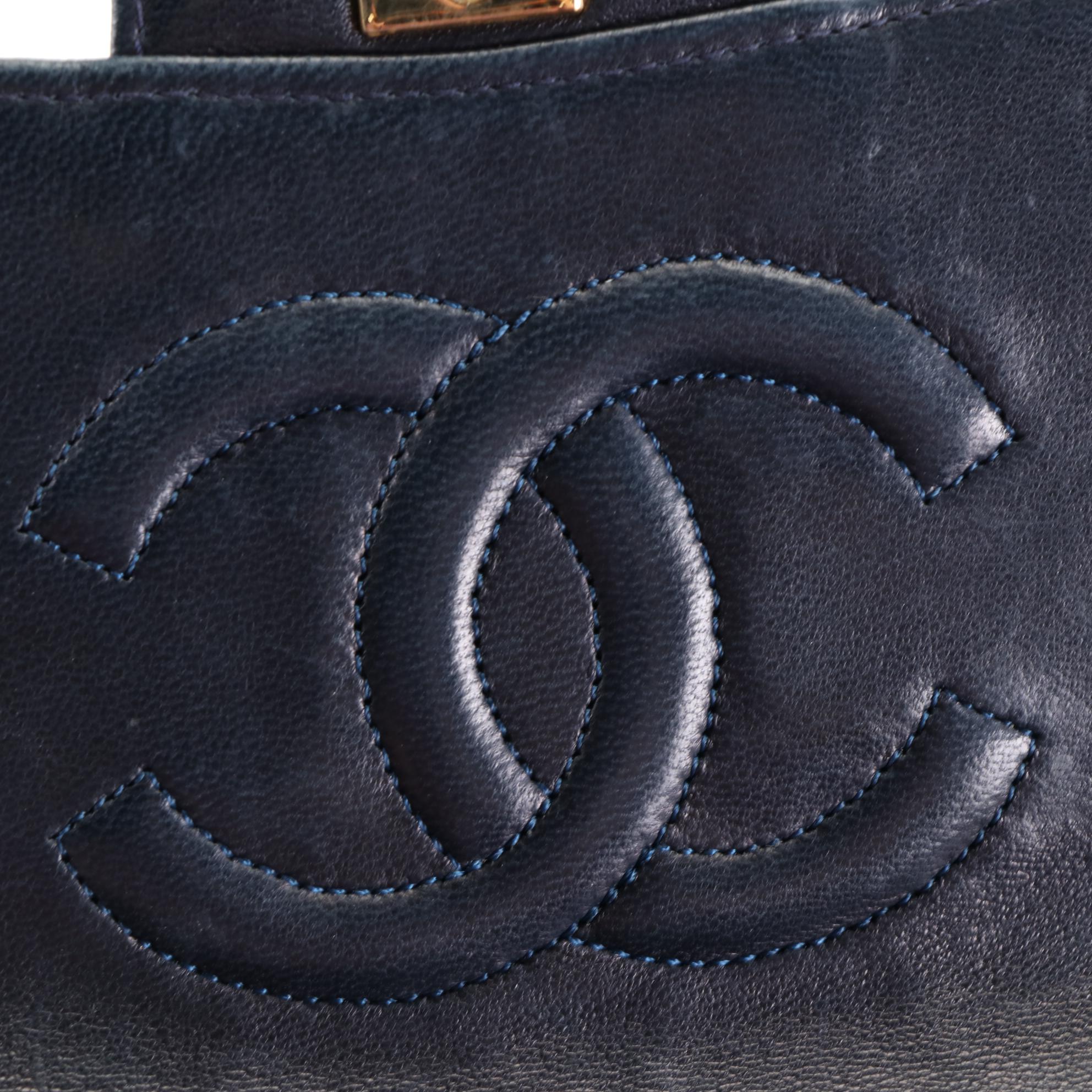 Chanel Flap Bag in Navy Quilted Lambskin Leather with Box