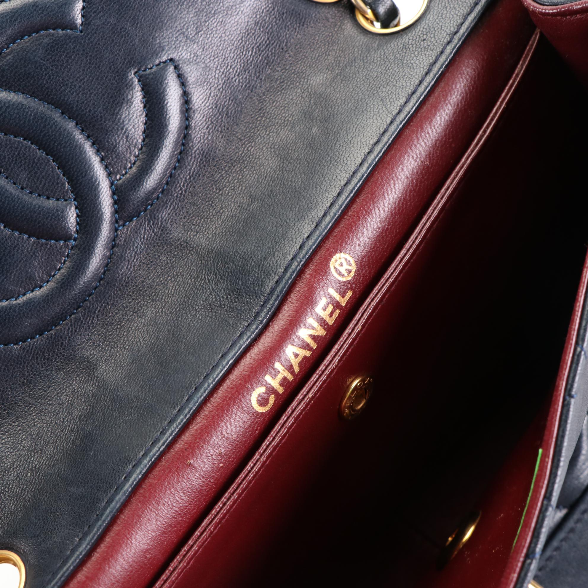 Chanel Flap Bag in Navy Quilted Lambskin Leather with Box