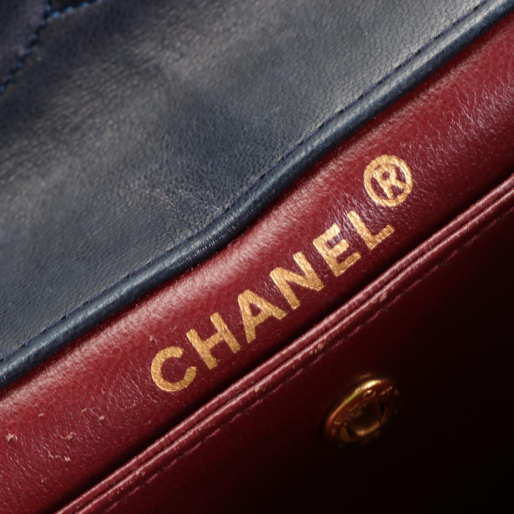 Chanel Flap Bag in Navy Quilted Lambskin Leather with Box