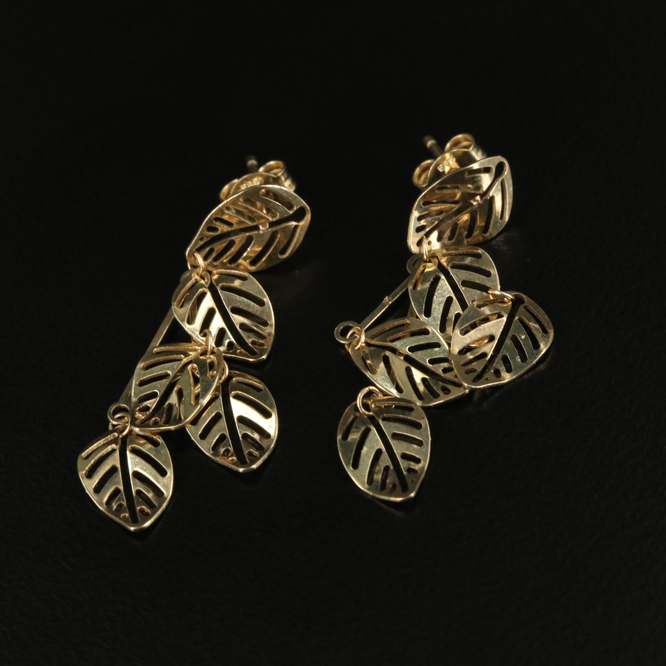 14K Dangling Leaves Earrings