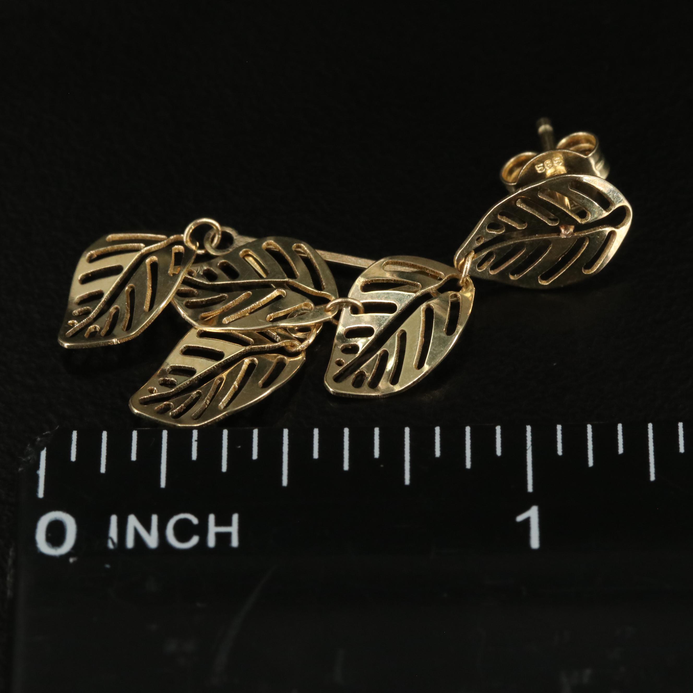 14K Dangling Leaves Earrings