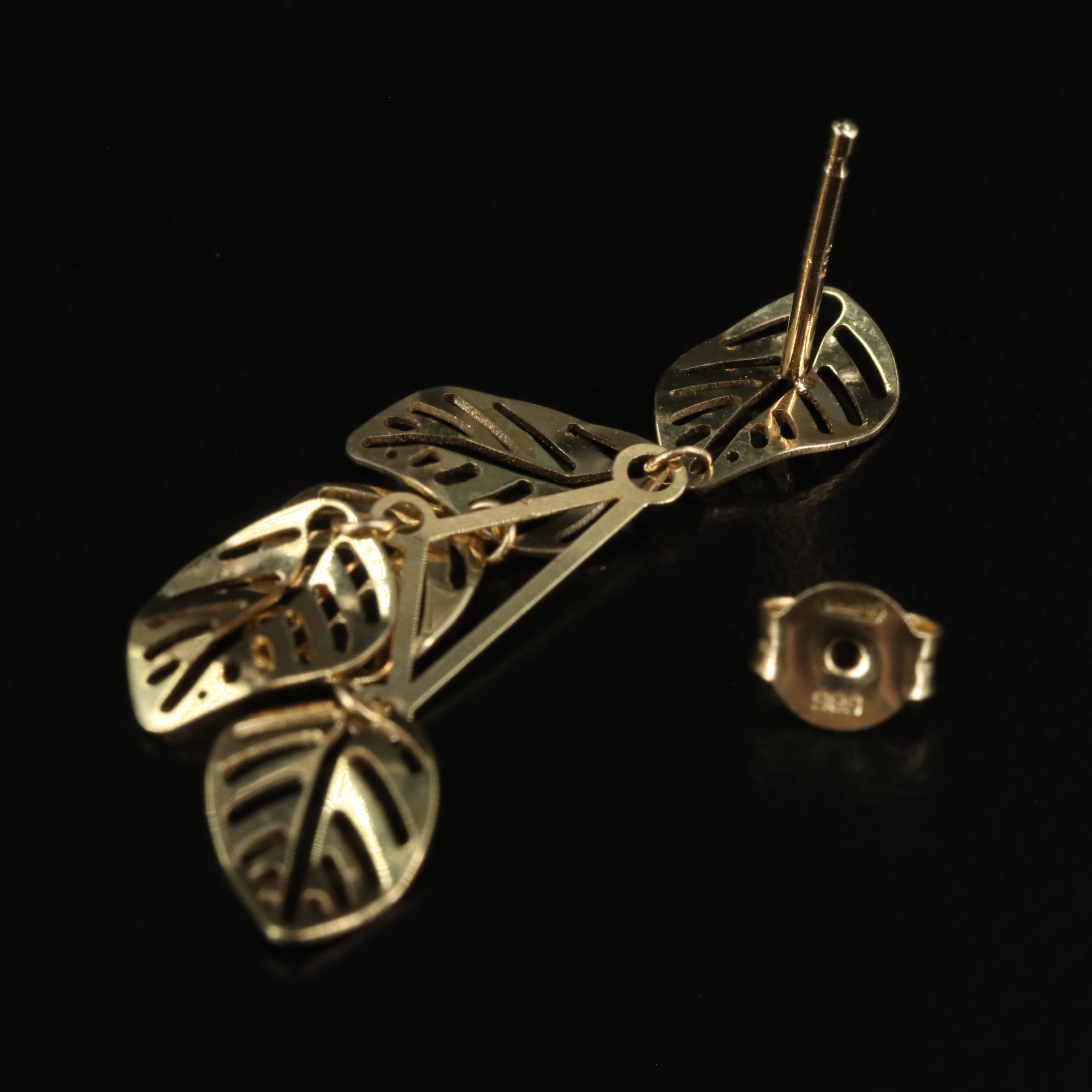 14K Dangling Leaves Earrings