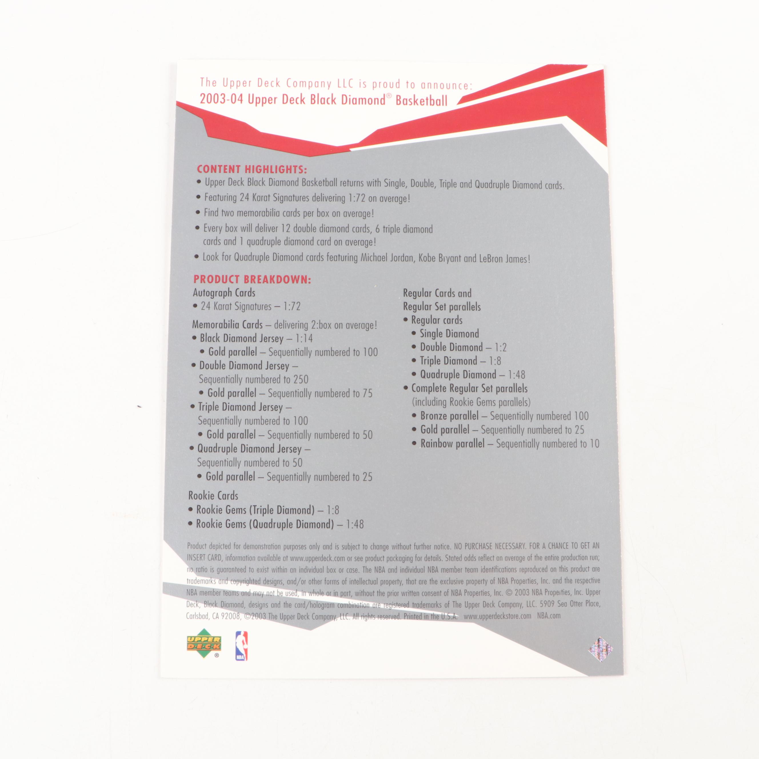 2003 Upper Deck Black Diamond LeBron James Jumbo Rookie Card and More