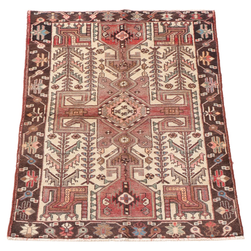 3'7 x 4'2 Hand-Knotted Persian Hamadan Accent Rug