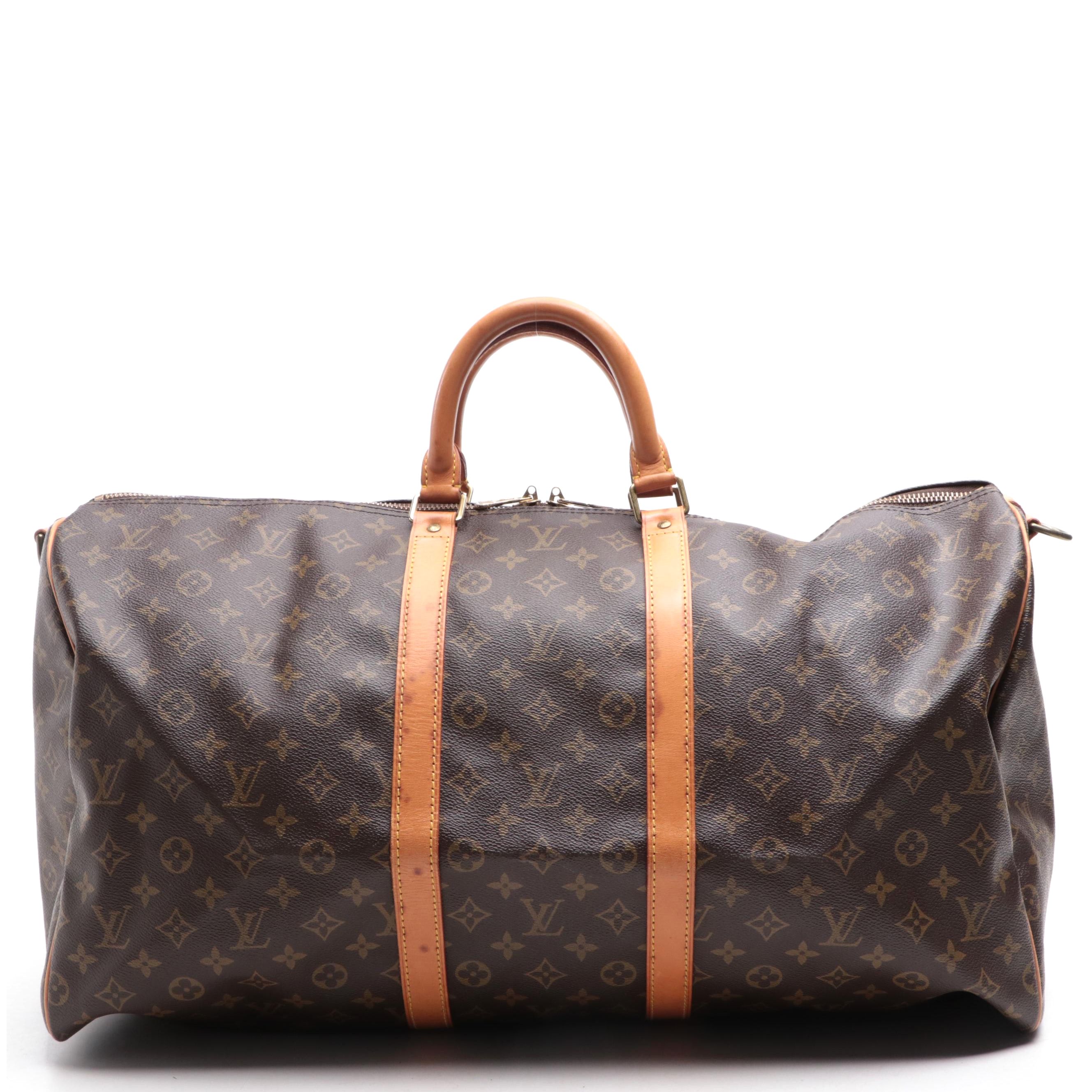 Louis Vuitton Keepall 55 Bandoulière Duffle Bag in Monogram Canvas and Leather