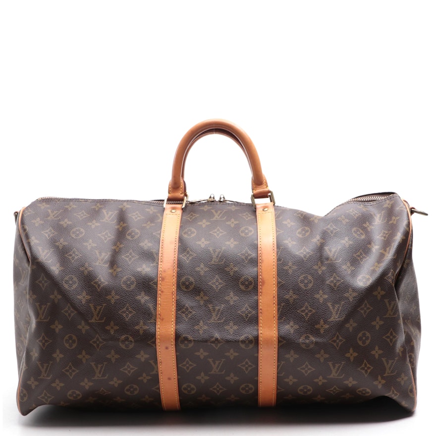 Louis Vuitton Keepall 55 Bandoulière Duffle Bag in Monogram Canvas and Leather