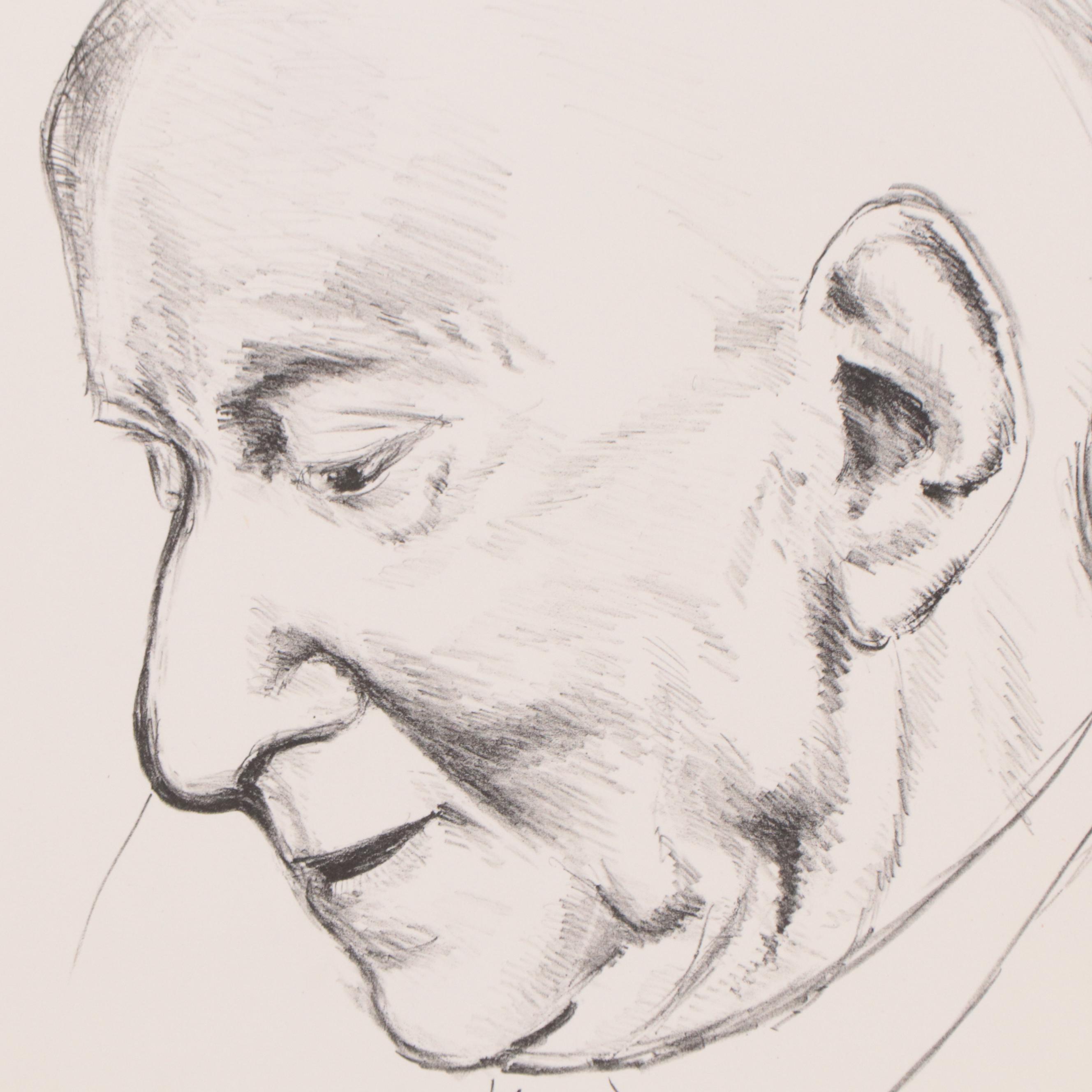 Sidney Chafetz Portrait Lithograph "Isaac Bashevis Singer," 1981