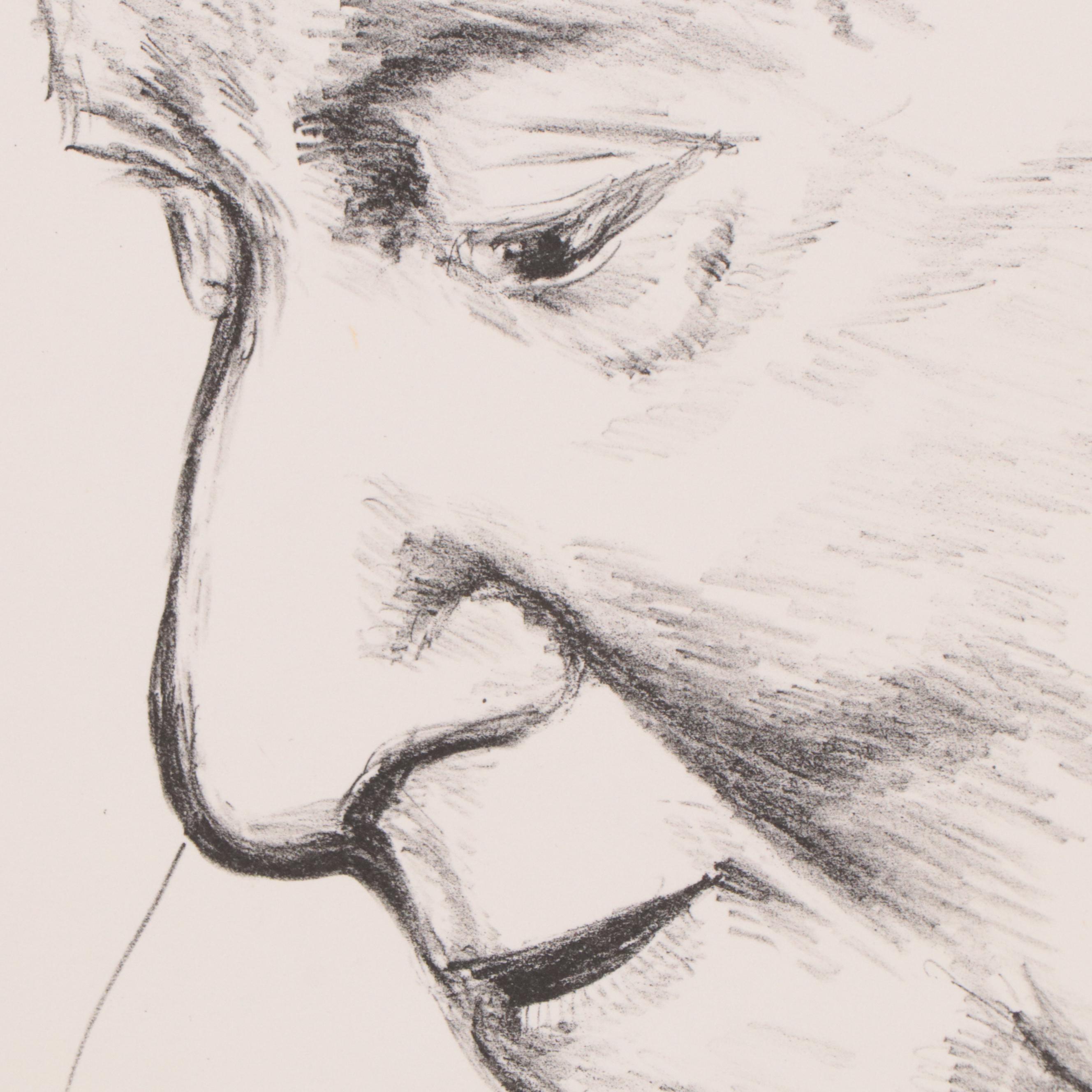 Sidney Chafetz Portrait Lithograph "Isaac Bashevis Singer," 1981