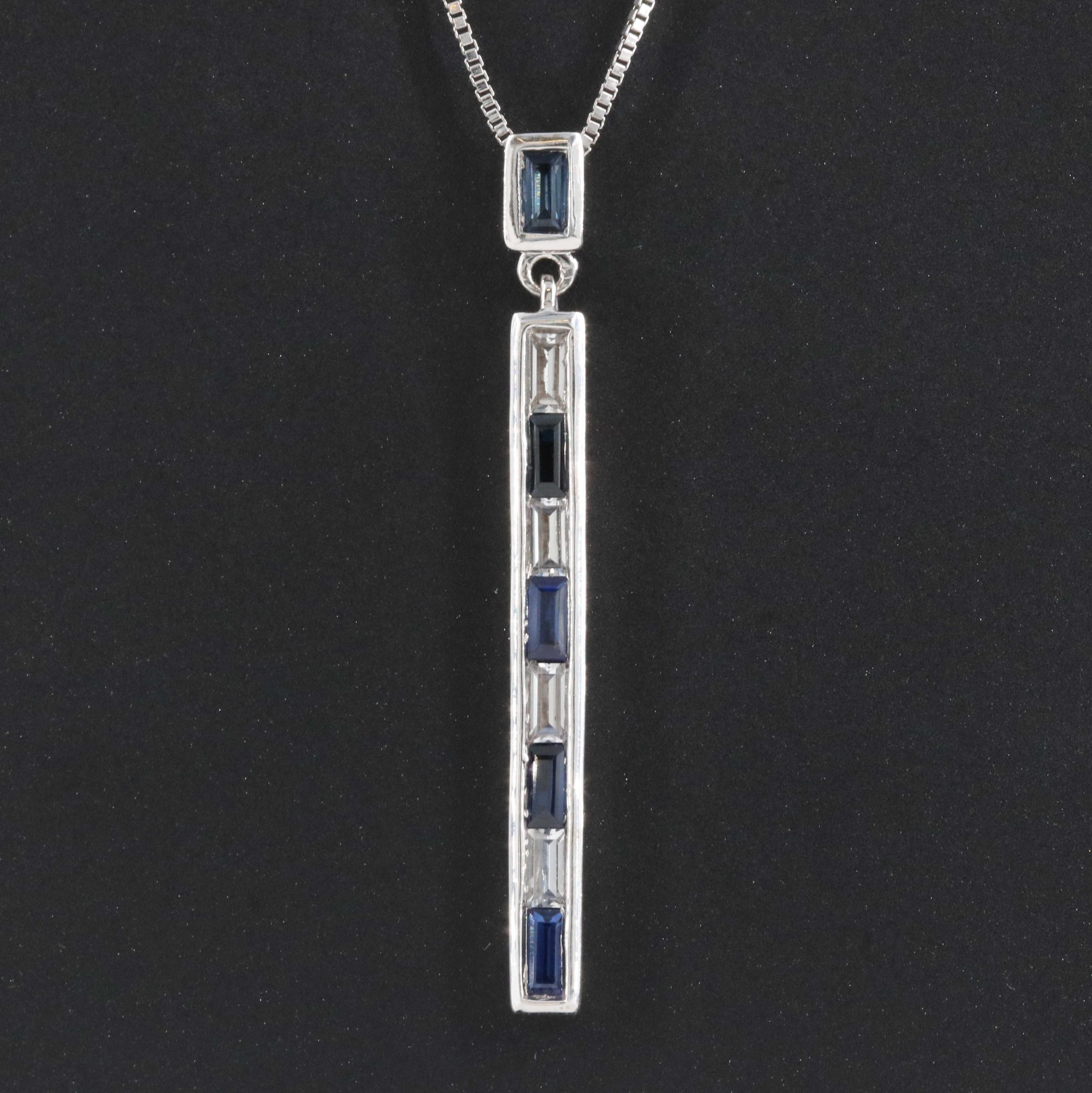 Sterling Blue and White Sapphire Pendant Necklace