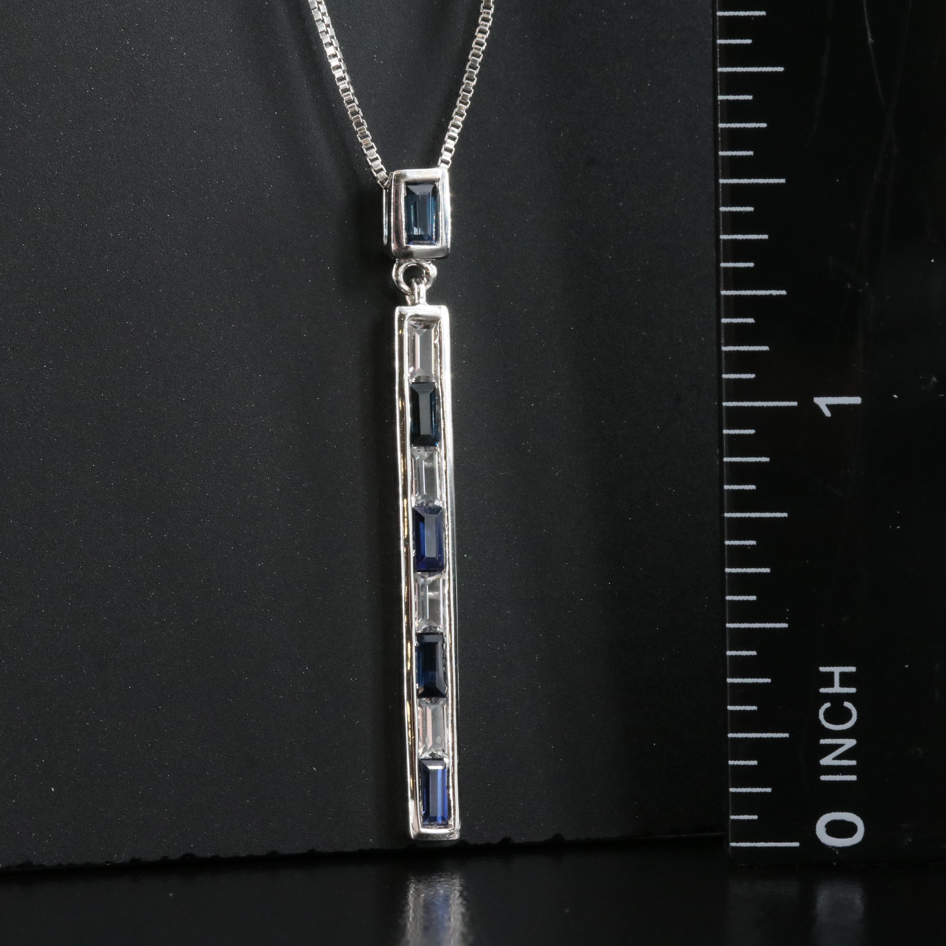 Sterling Blue and White Sapphire Pendant Necklace