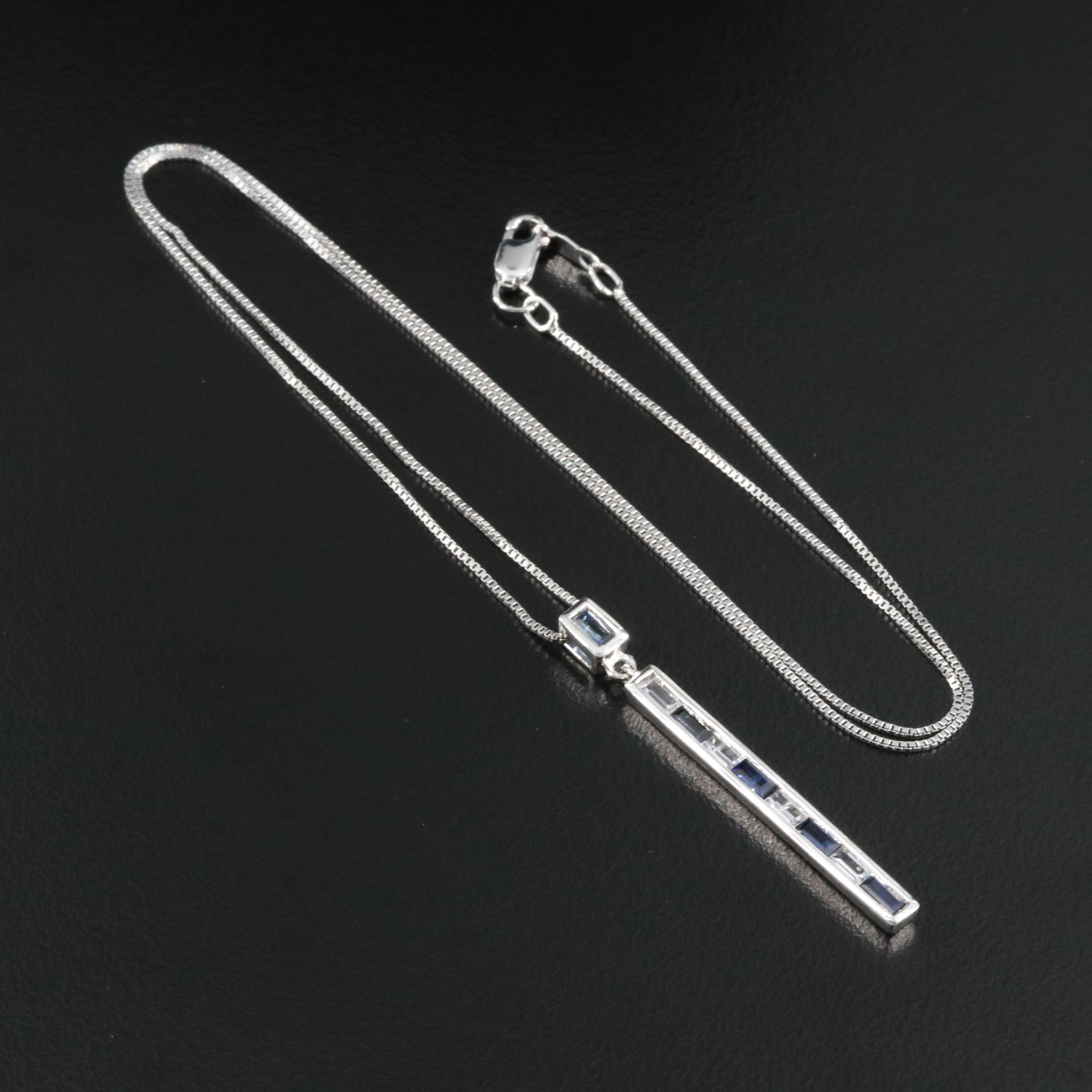 Sterling Blue and White Sapphire Pendant Necklace