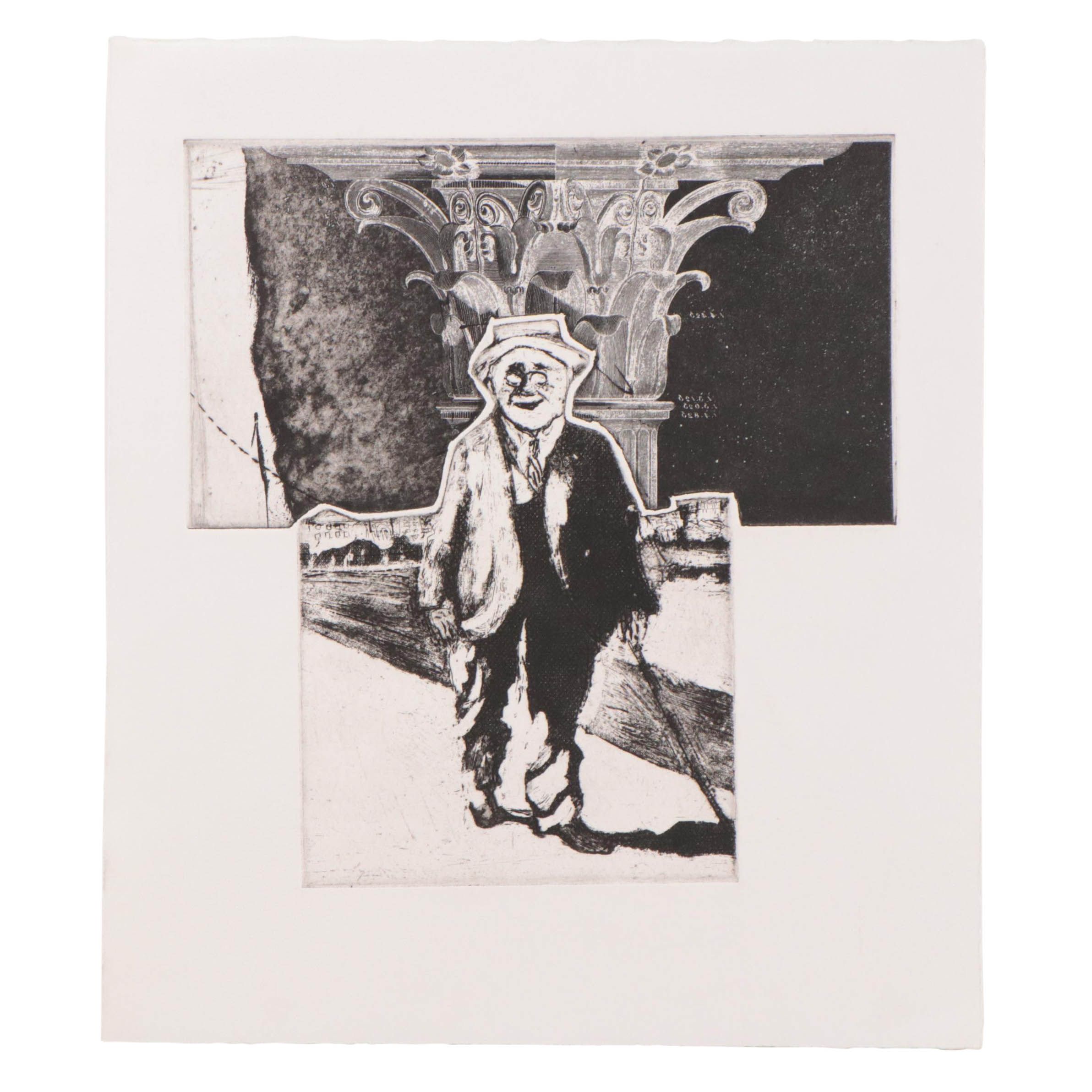 Sidney Chafetz Etching of Man and Corinthian Capital