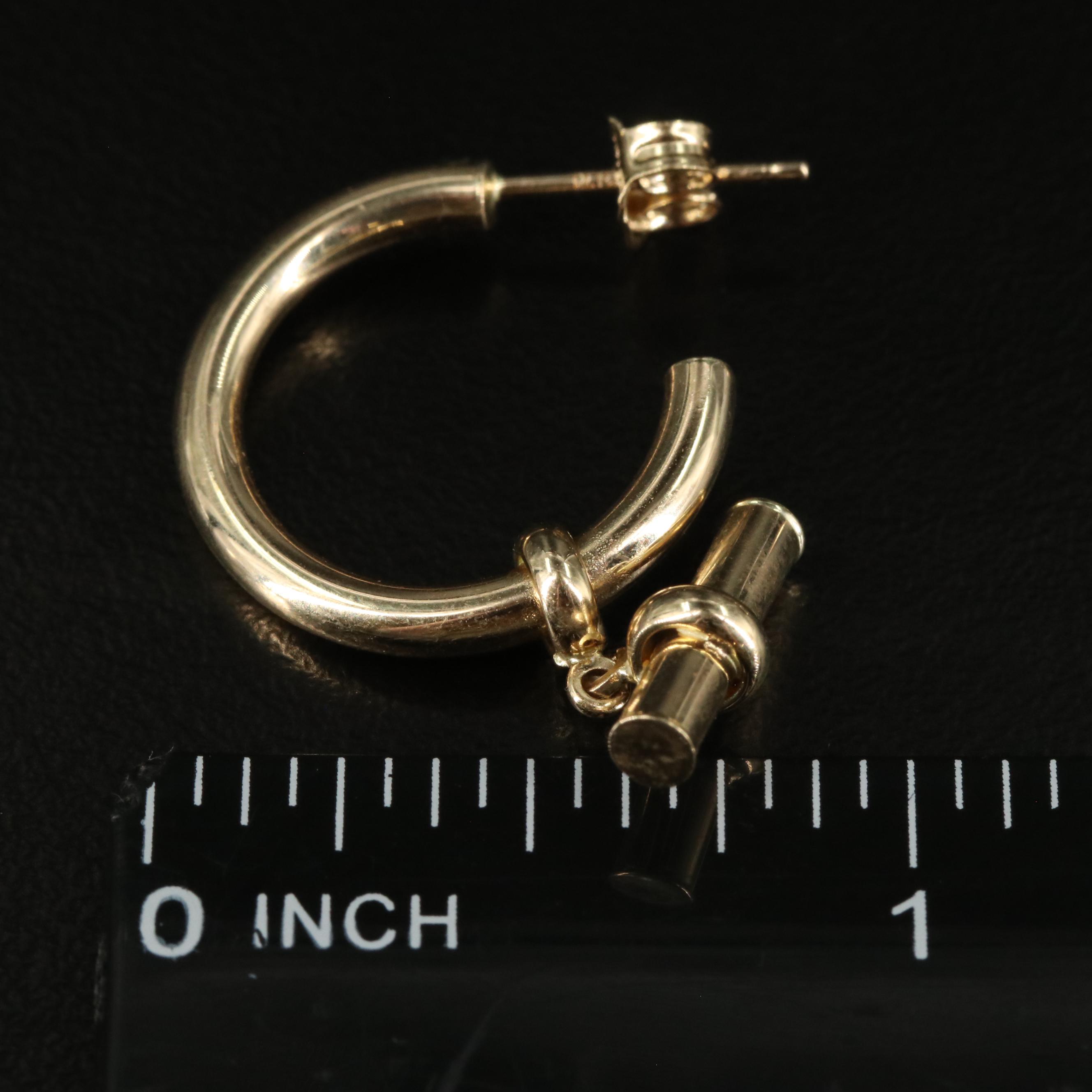 14K J Hoop with Dangling Bar Earrings