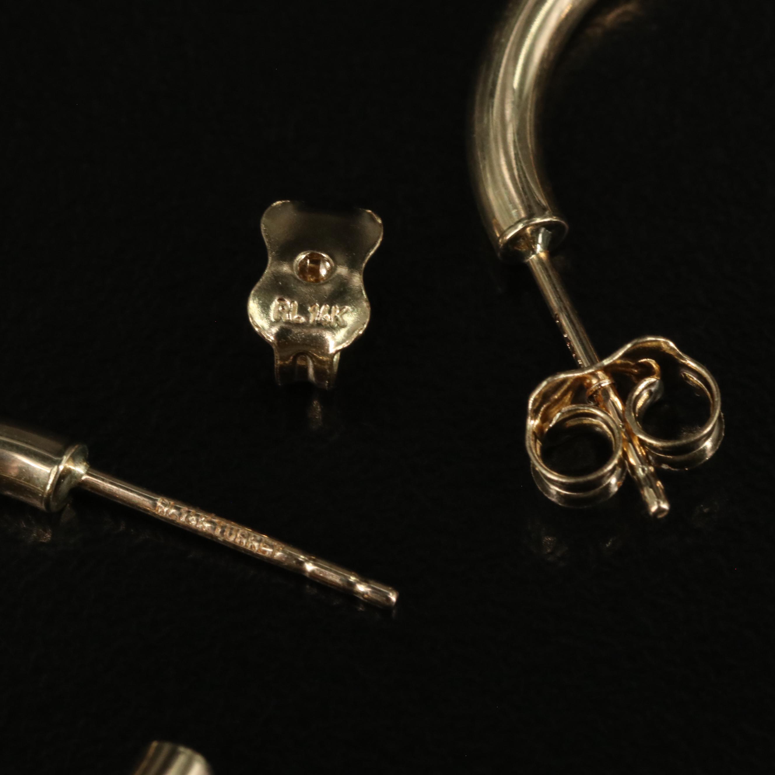 14K J Hoop with Dangling Bar Earrings