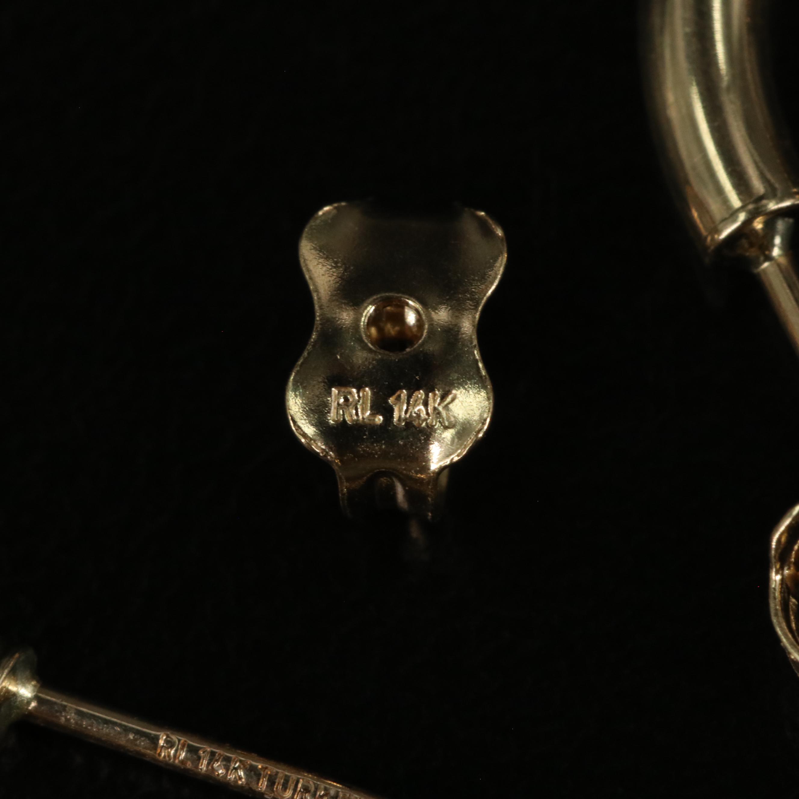 14K J Hoop with Dangling Bar Earrings