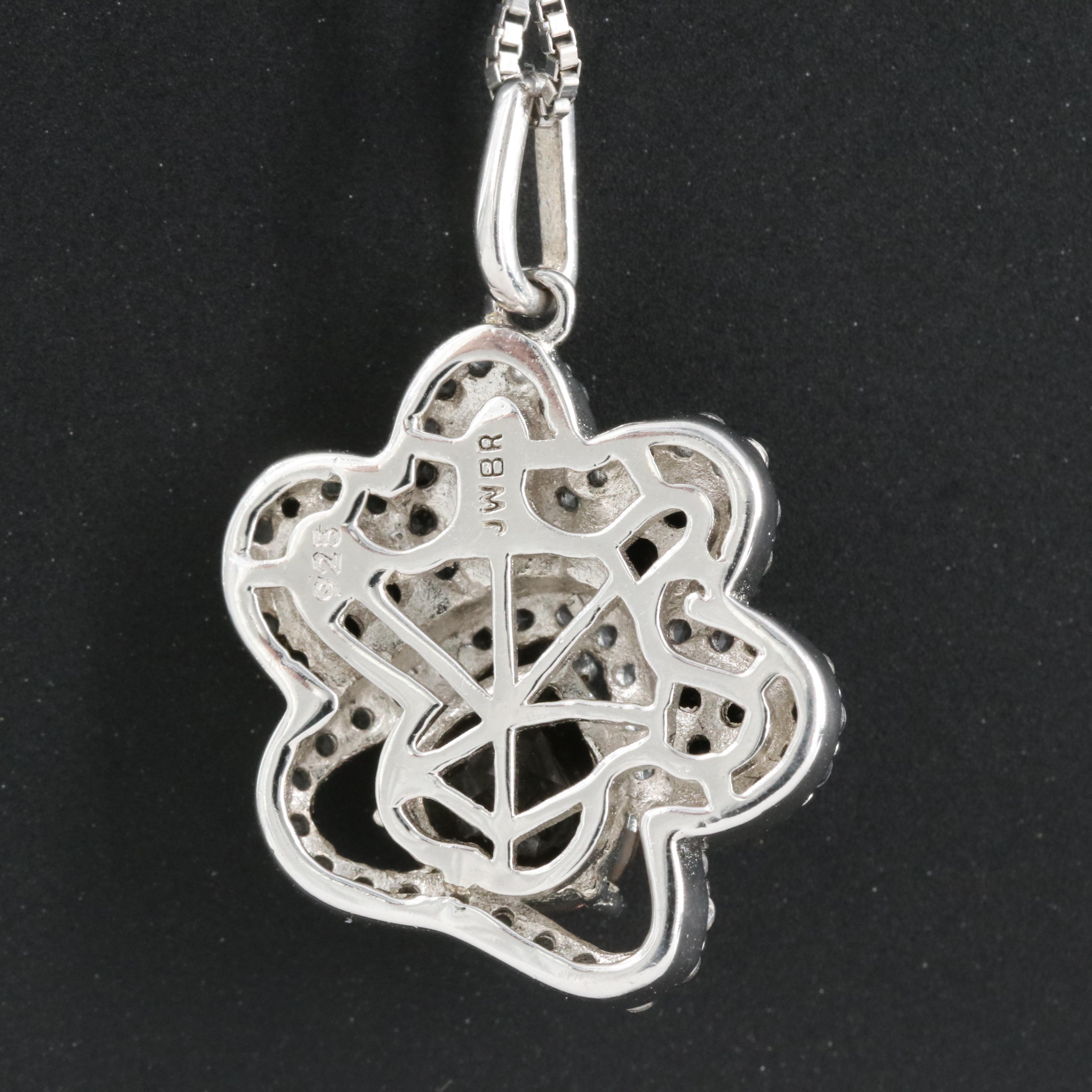 Sterling Smoky Quartz, Cubic Zirconia and Sapphire Paw Print Pendant Necklace