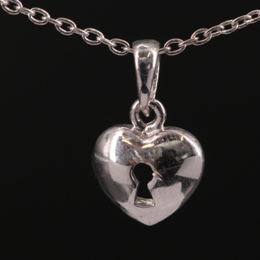 Sterling Heart with Keyhole Pendant Necklace