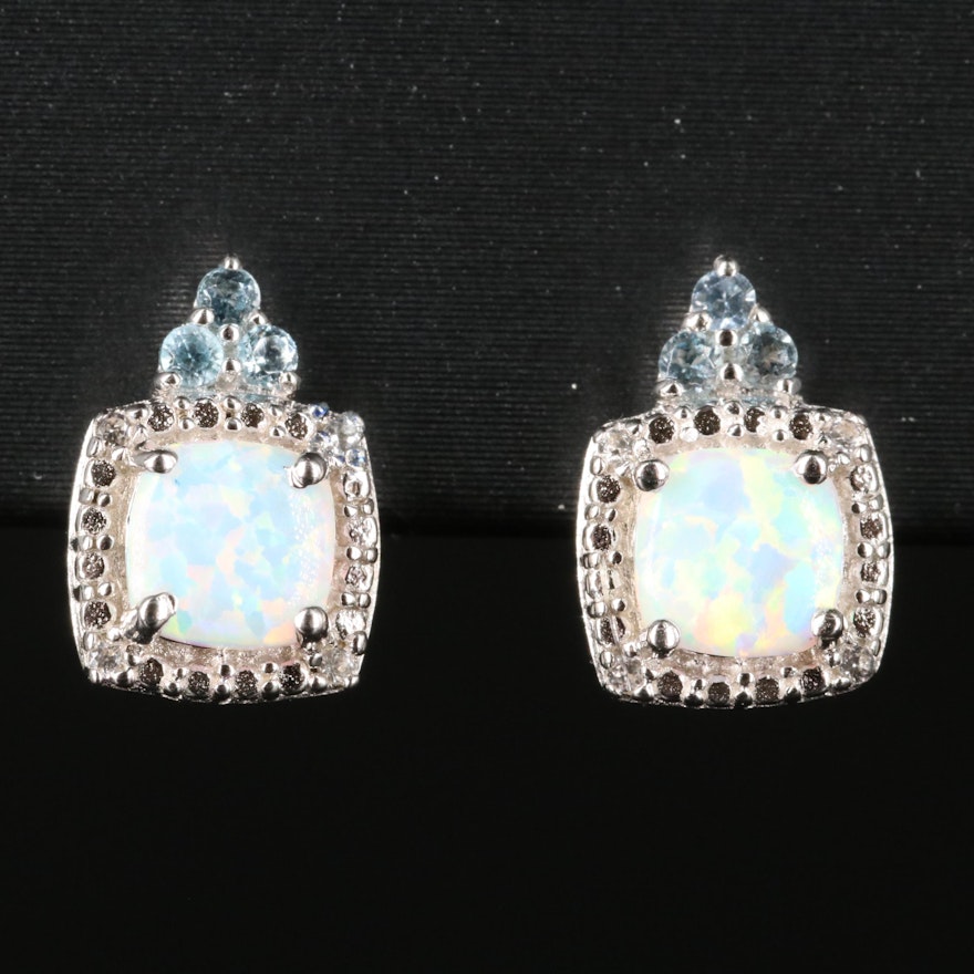 Sterling Opal, Topaz and Sapphire Earrings