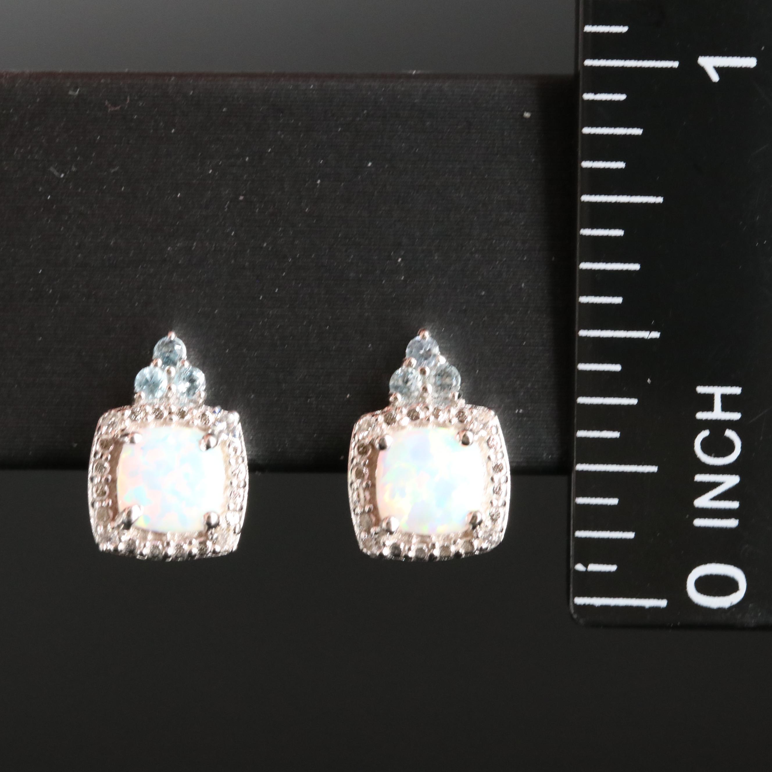 Sterling Opal, Topaz and Sapphire Earrings