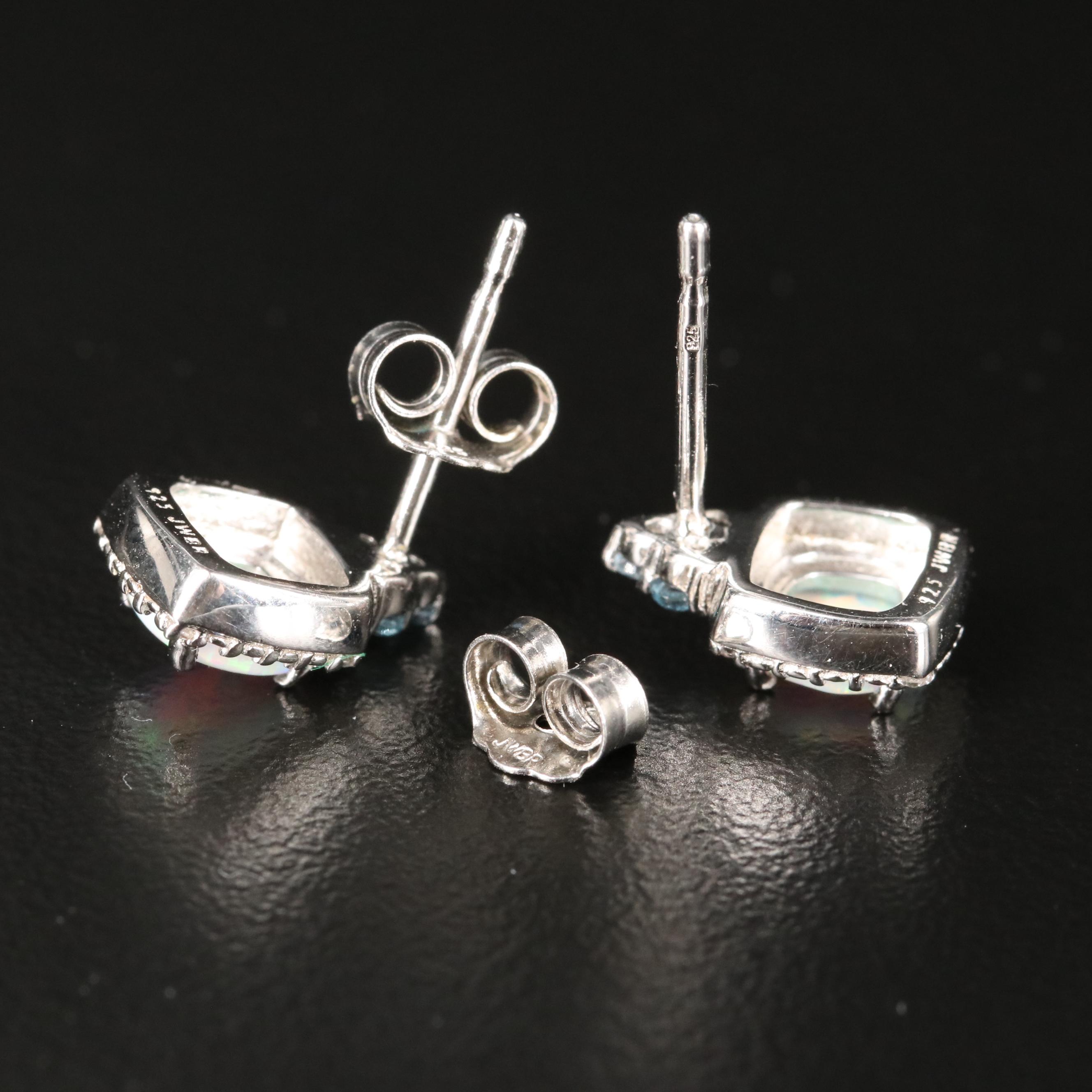 Sterling Opal, Topaz and Sapphire Earrings