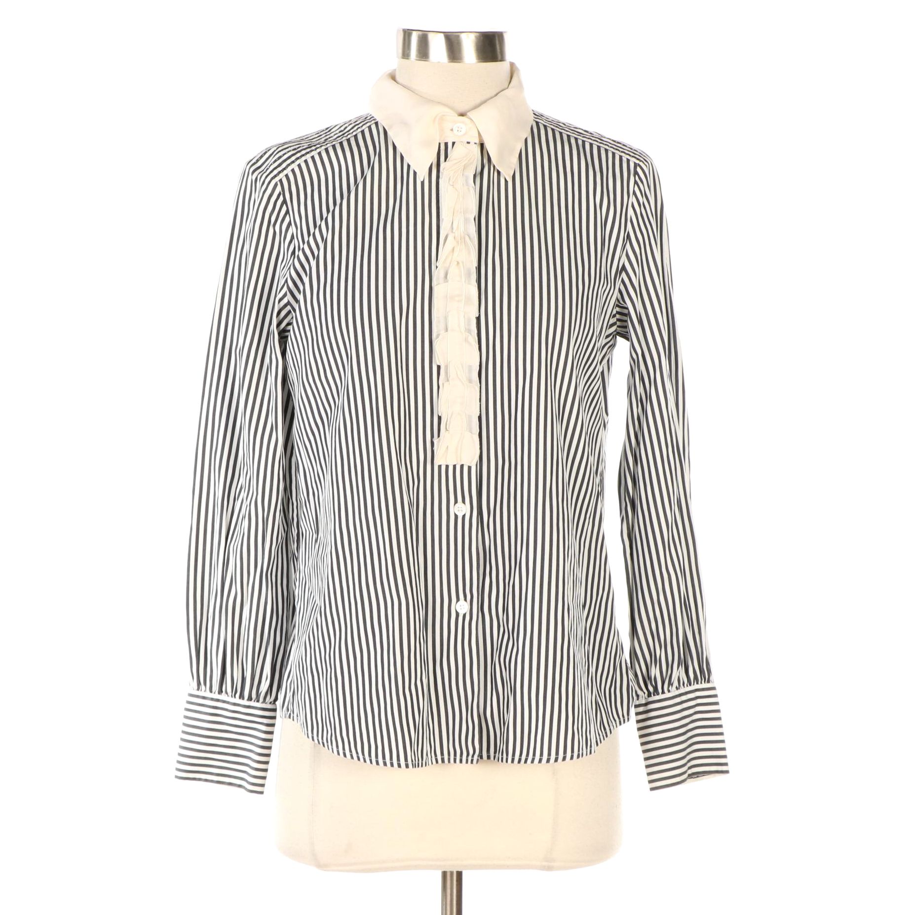 Louis Vuitton Striped Blouse with Ruffle Trim in Cotton