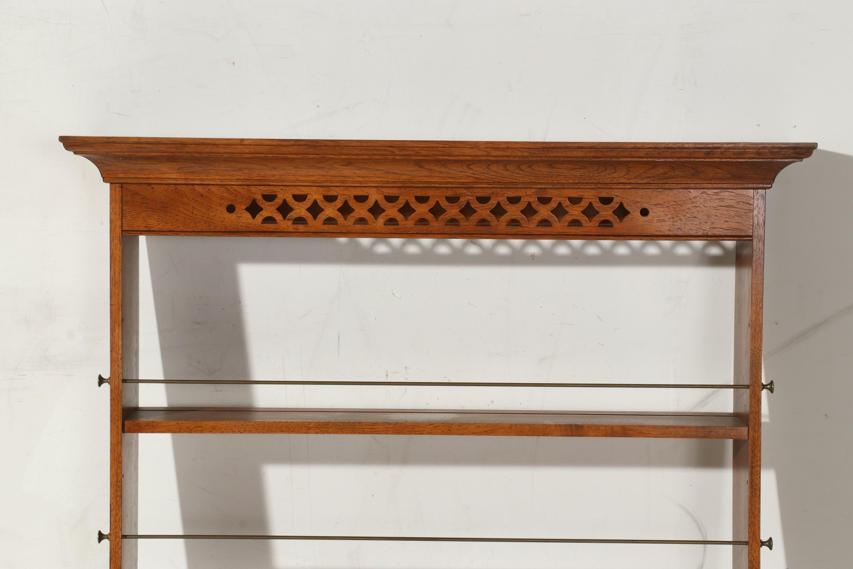 Oak and Brass Wall-Mount Plate Rack