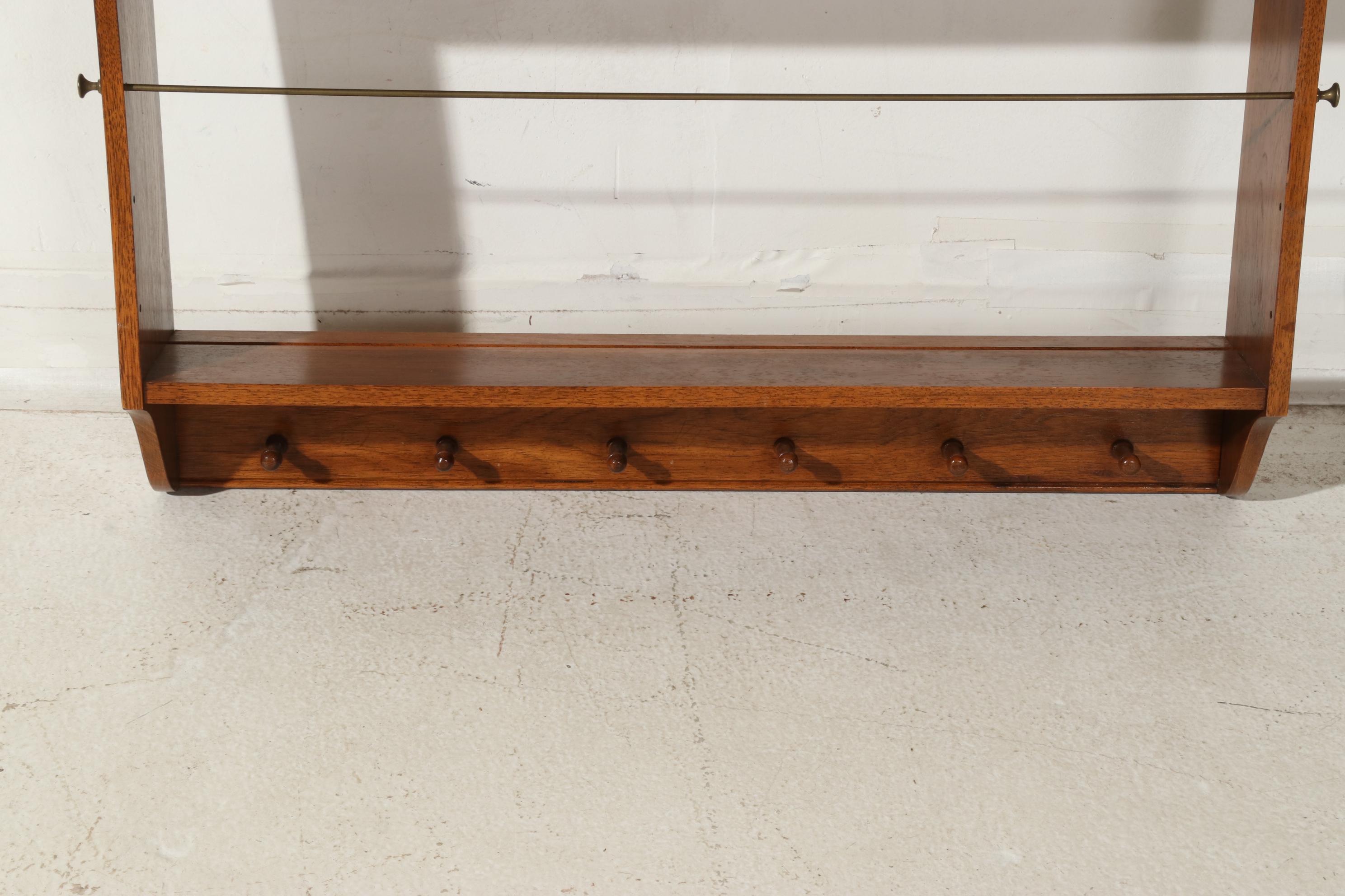 Oak and Brass Wall-Mount Plate Rack