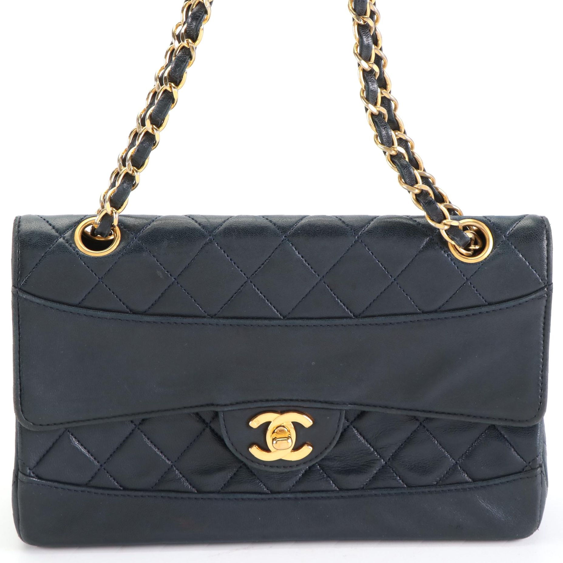 Chanel Flap Bag in Navy Quilted Lambskin Leather with Box