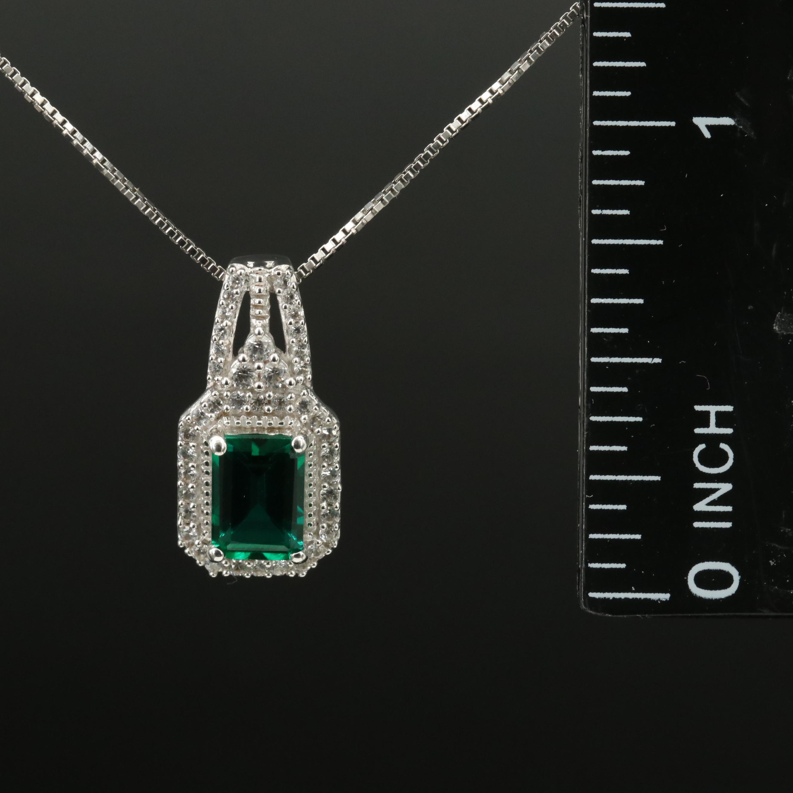 Sterling Emerald and White Sapphire Pendant Necklace