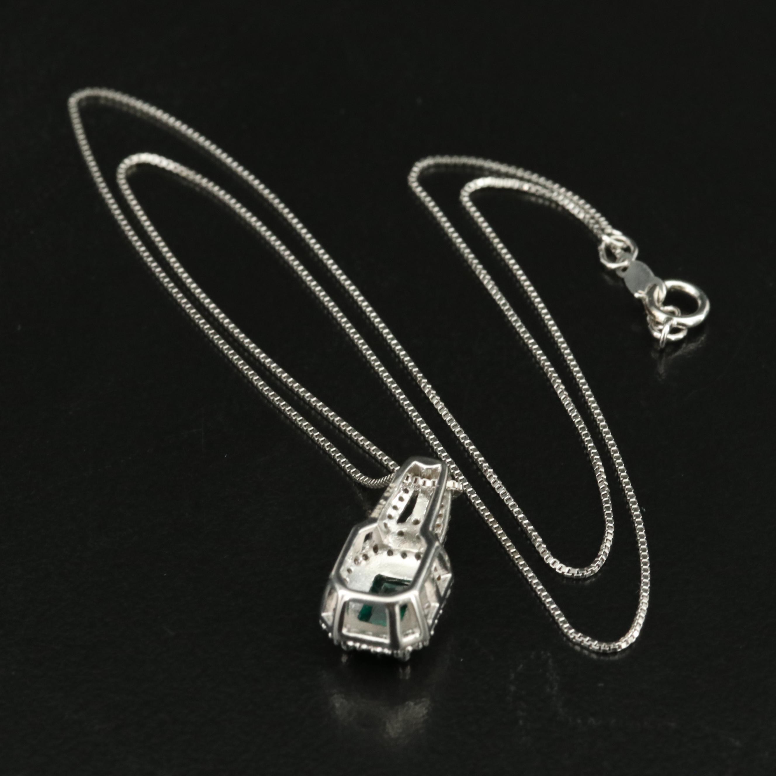 Sterling Emerald and White Sapphire Pendant Necklace