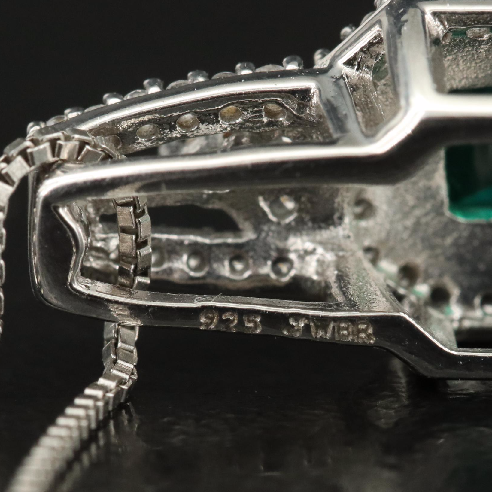 Sterling Emerald and White Sapphire Pendant Necklace