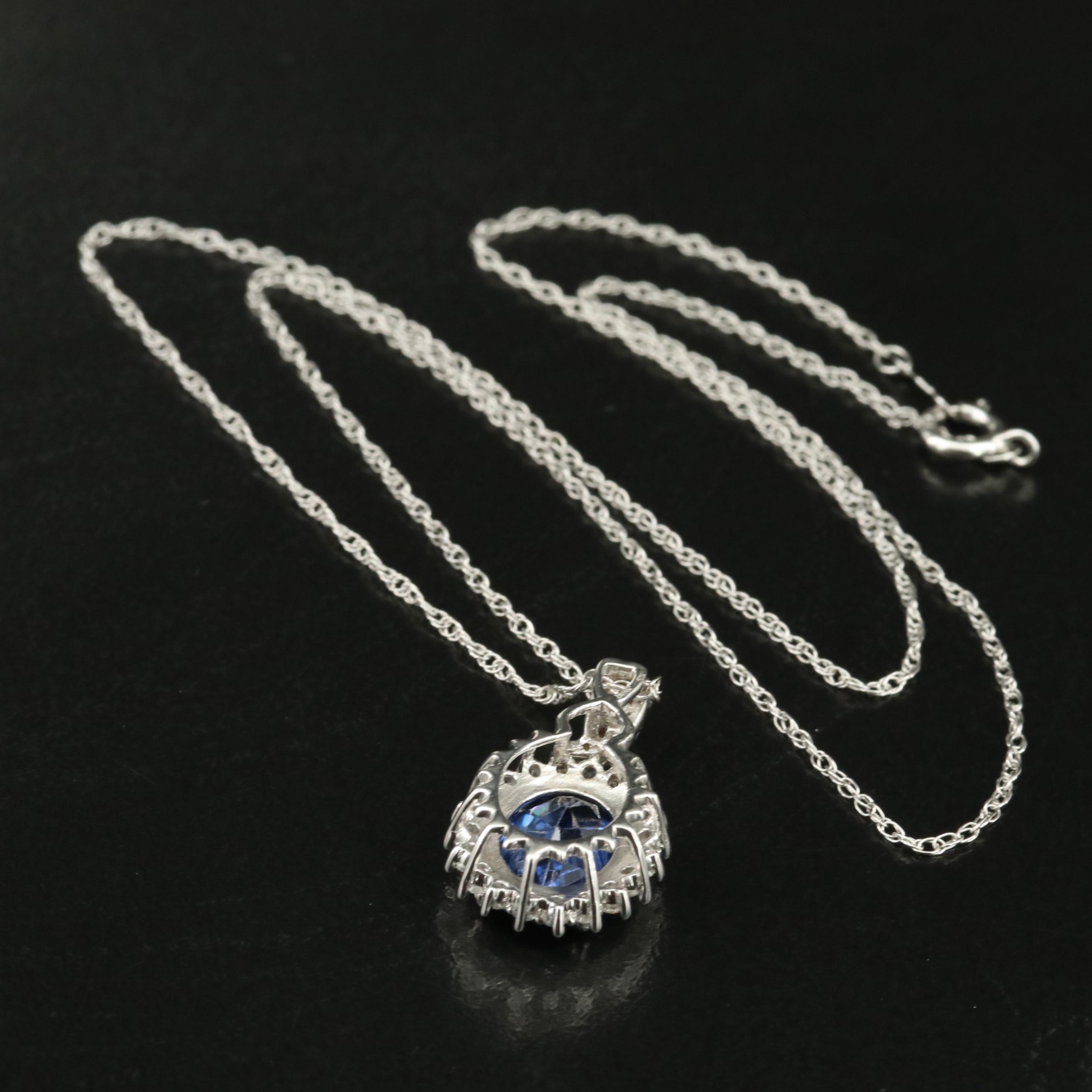 Sterling Sapphire, Diamond and White Sapphire Pendant Necklace