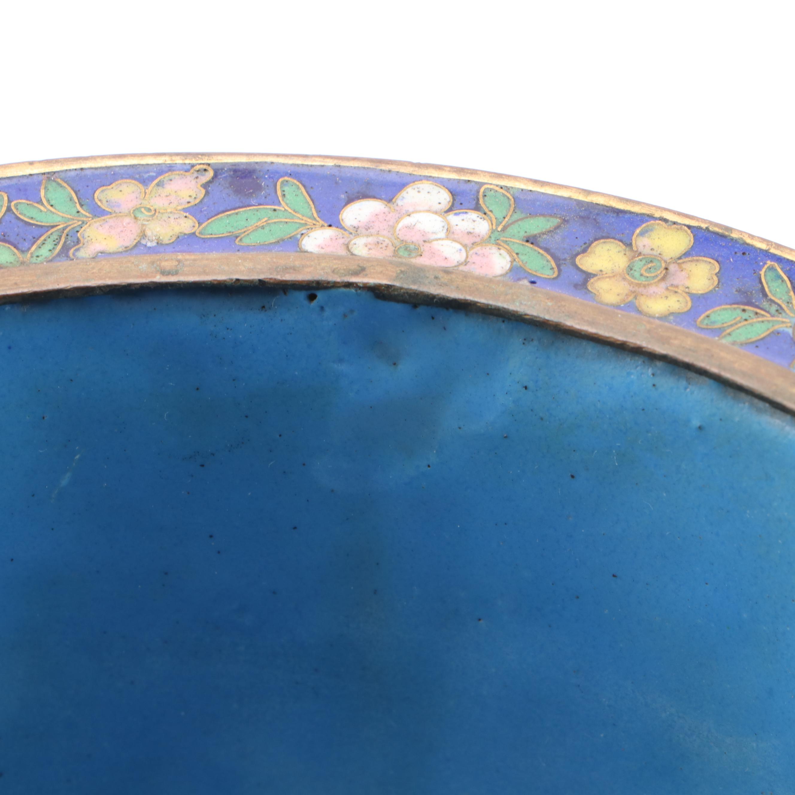 Chinese Cloisonné Garden Motif Quatrefoil Footed Bowl