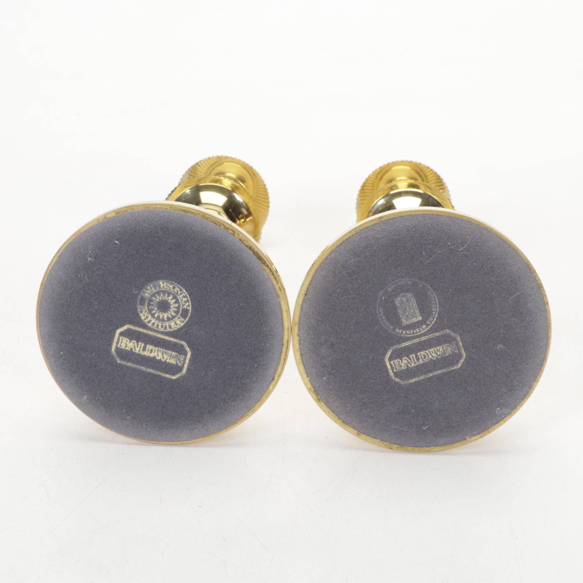 Two Pairs of Baldwin Brass Candlesticks With Brass Wall Candle Sconces