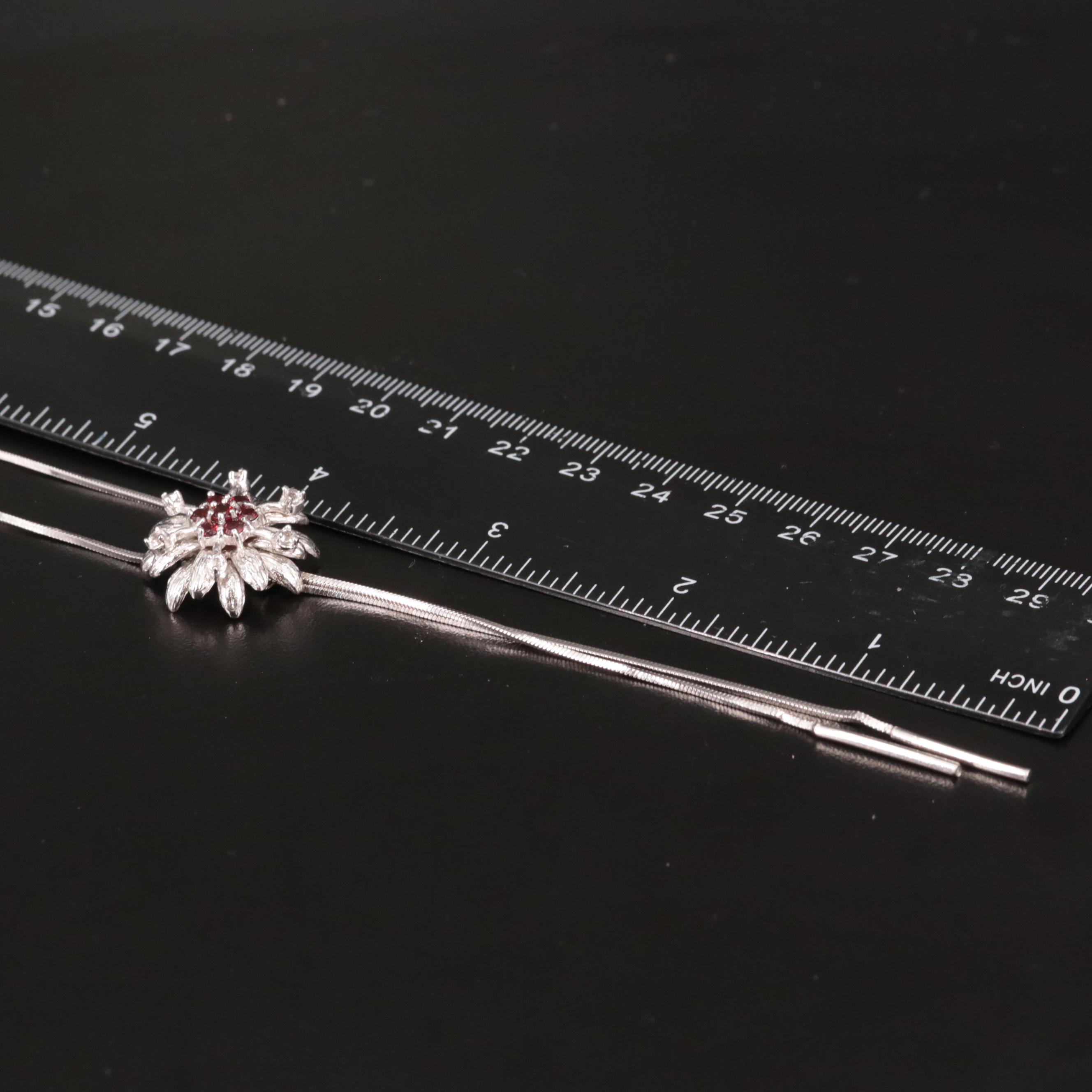Sterling Garnet and White Topaz Flower Lariat Necklace