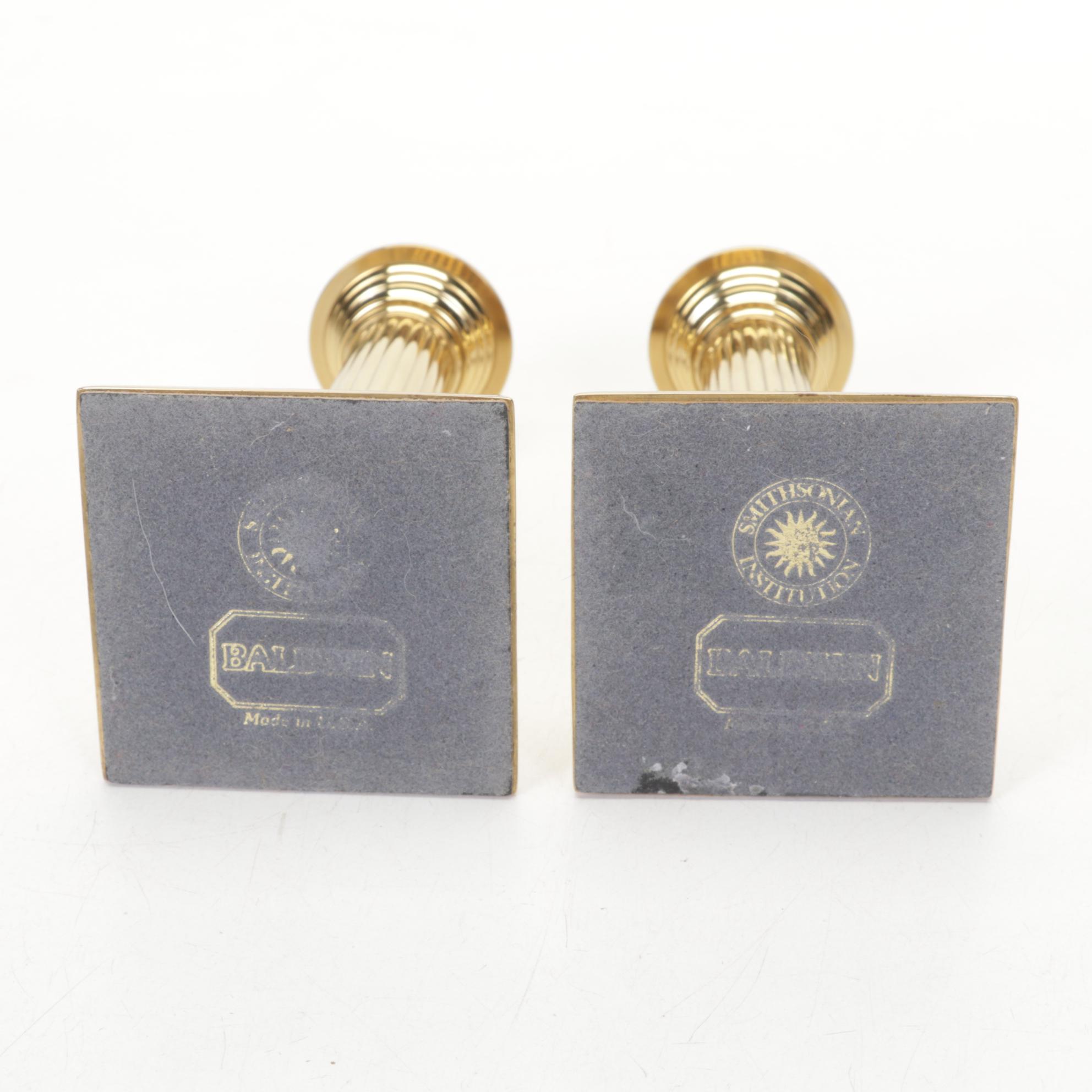 Two Pairs of Baldwin Brass Candlesticks With Brass Wall Candle Sconces