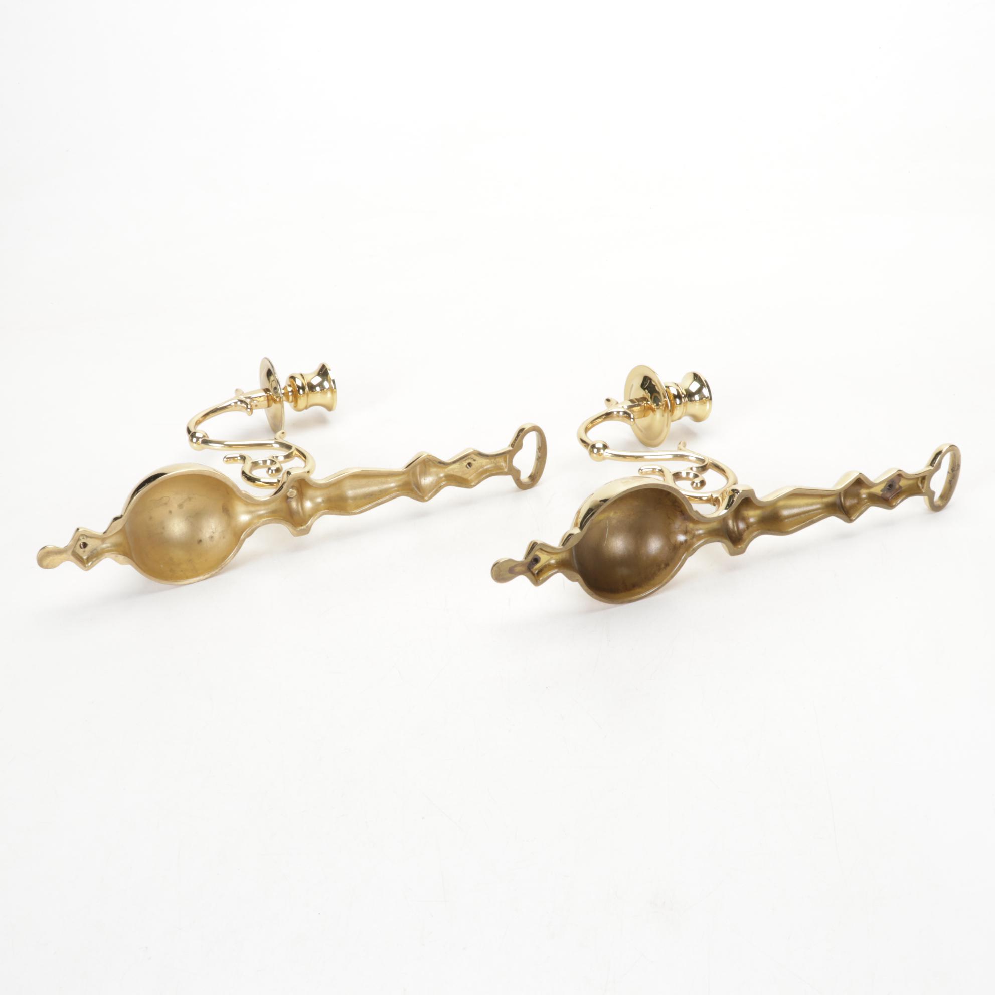 Two Pairs of Baldwin Brass Candlesticks With Brass Wall Candle Sconces