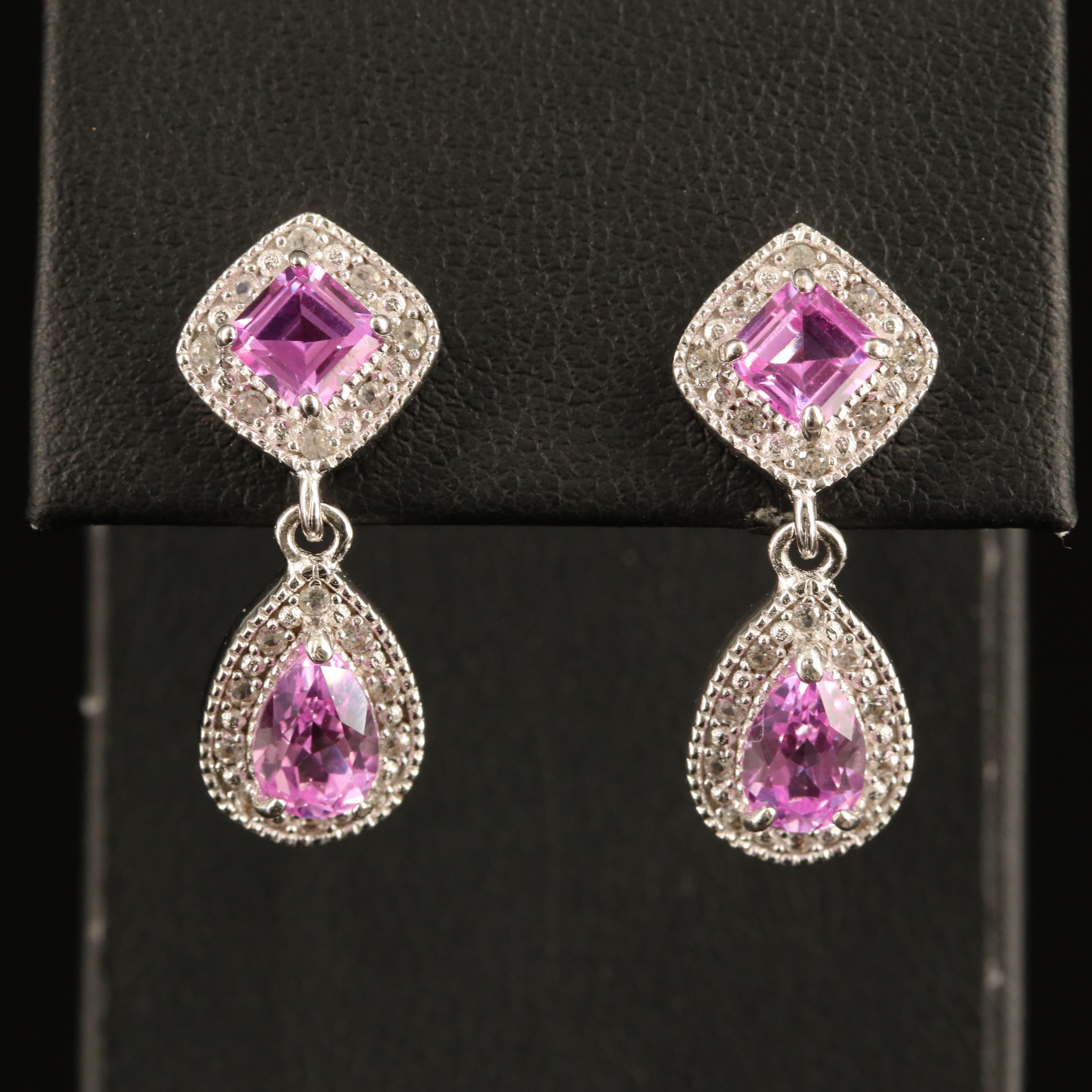 Sterling Pink and White Sapphire Earrings