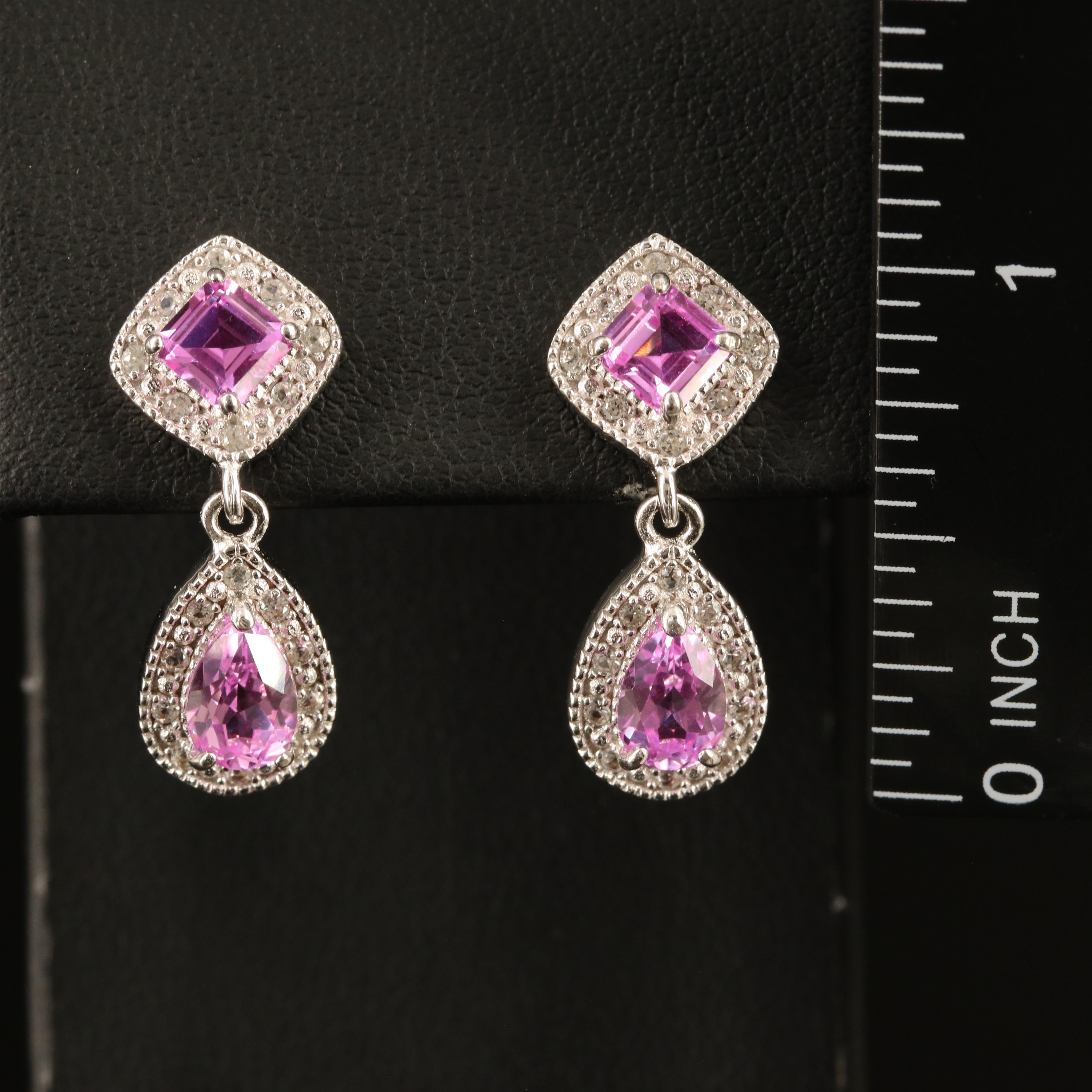 Sterling Pink and White Sapphire Earrings