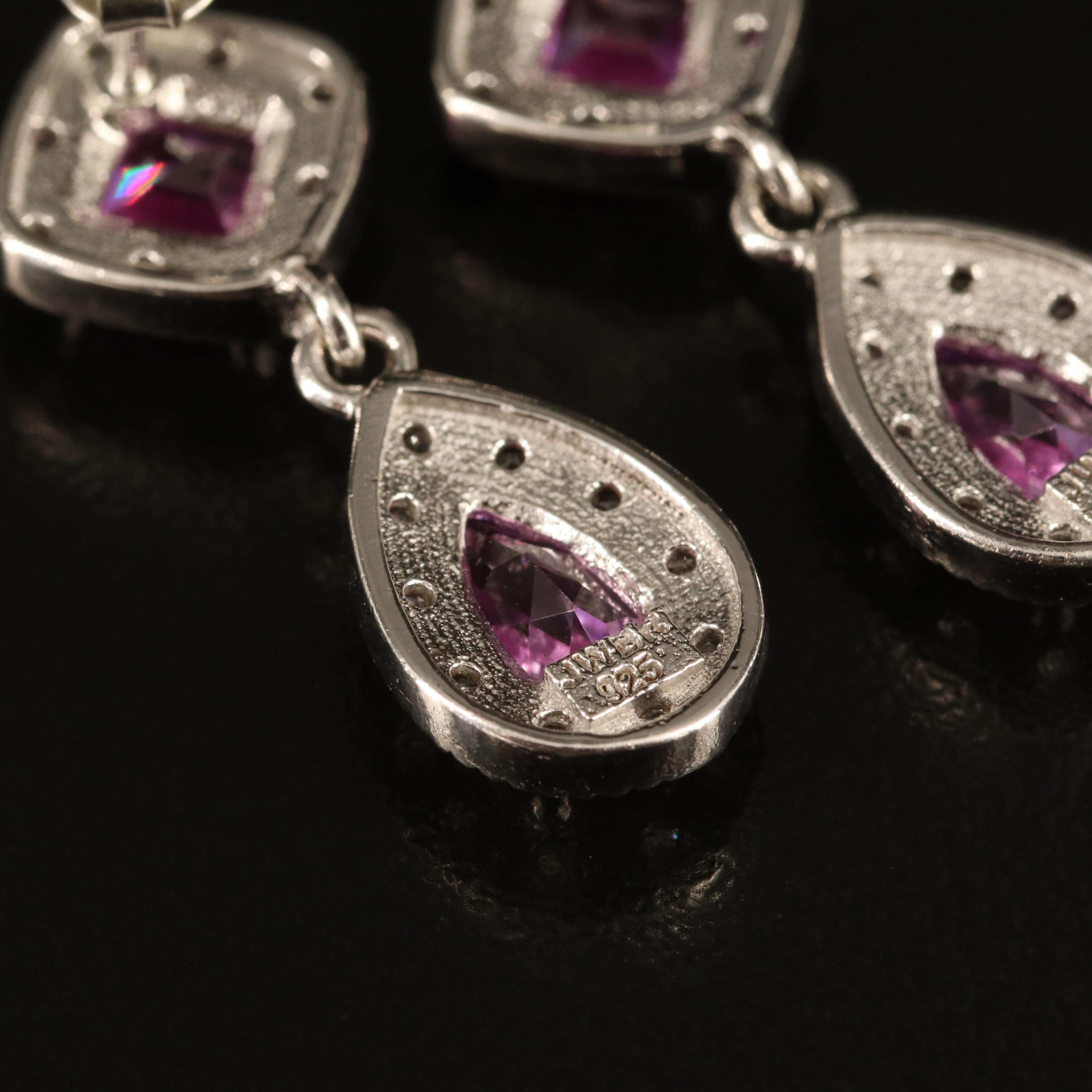 Sterling Pink and White Sapphire Earrings