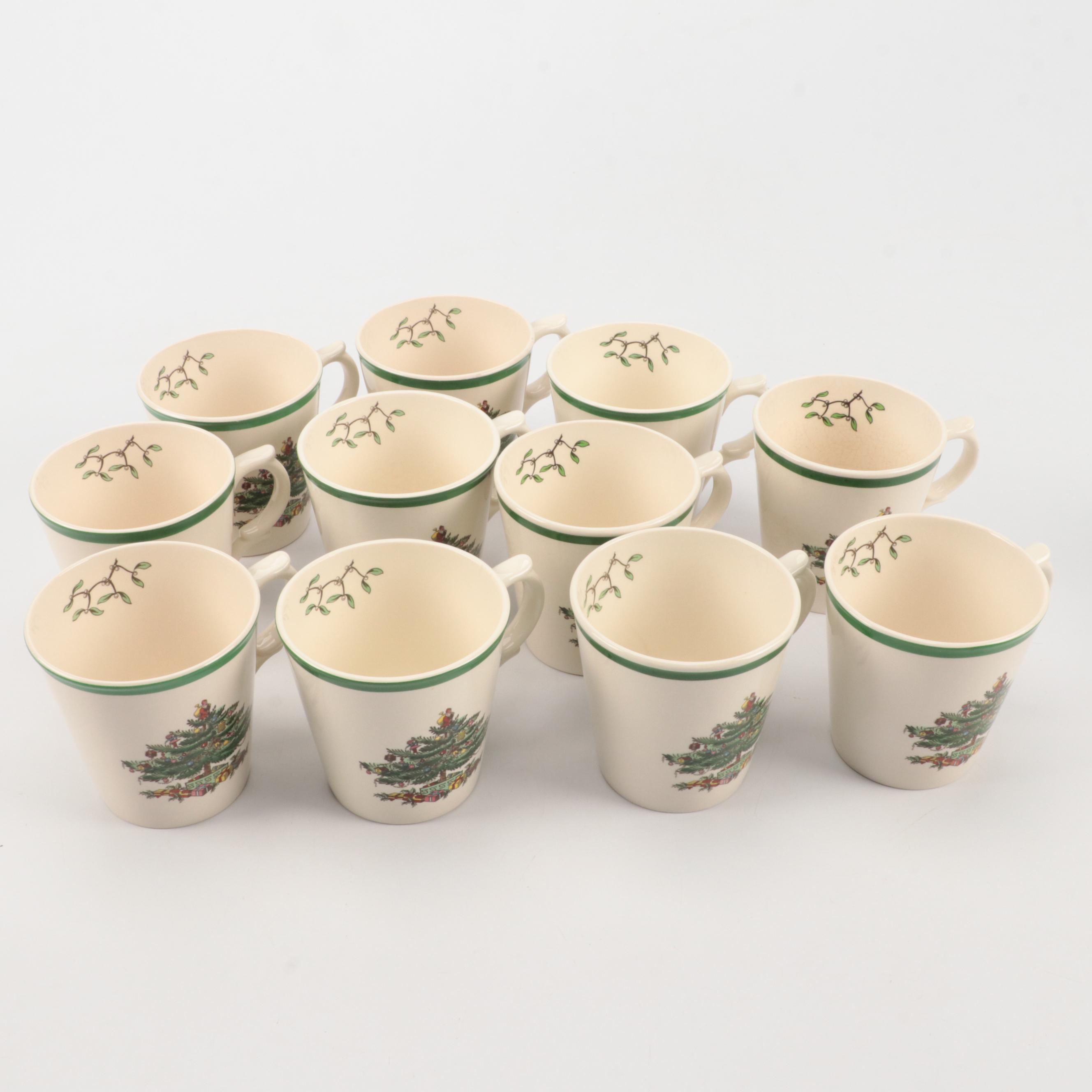 Spode "Christmas Tree" Mugs with Other Tableware