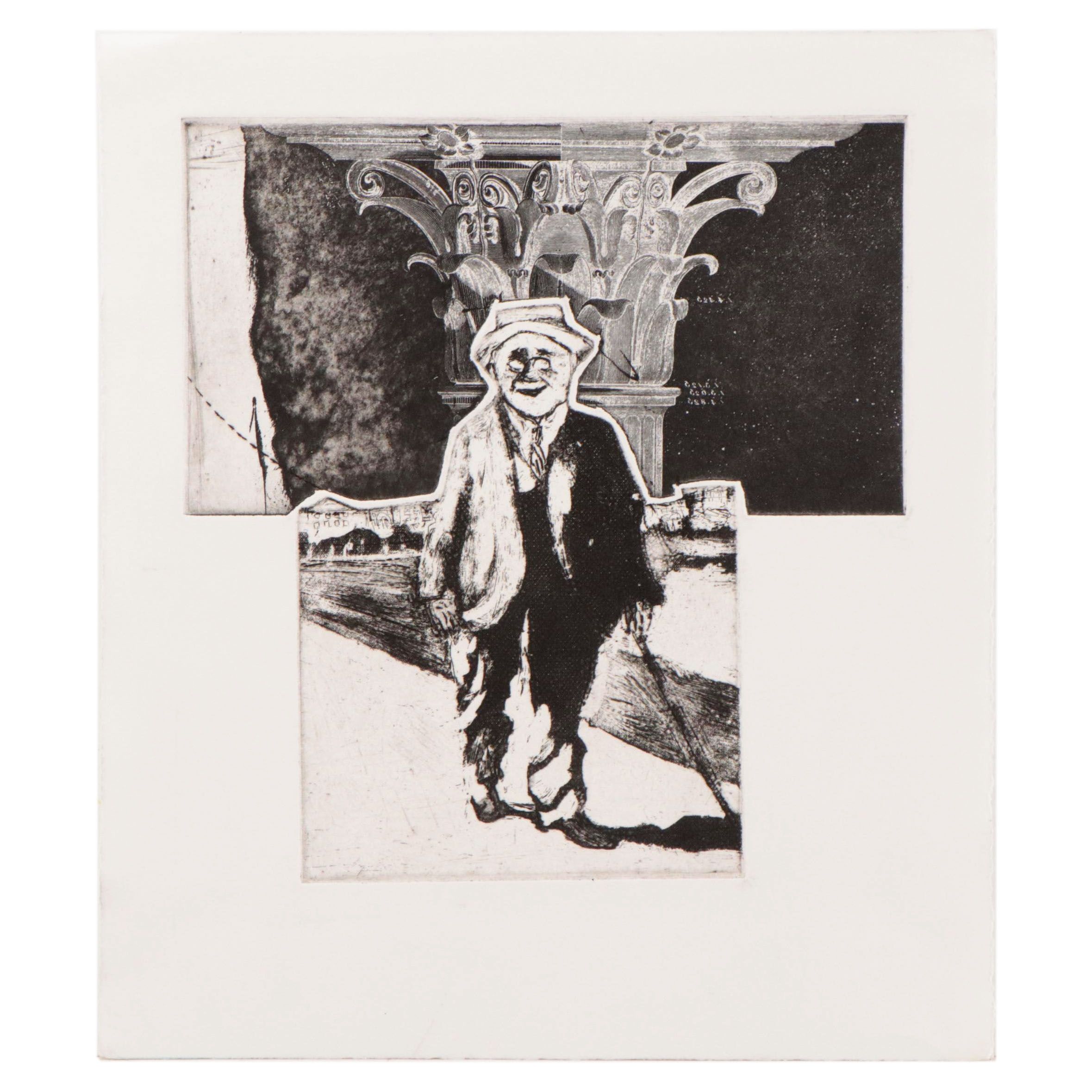 Sidney Chafetz Etching of Man and Corinthian Capital