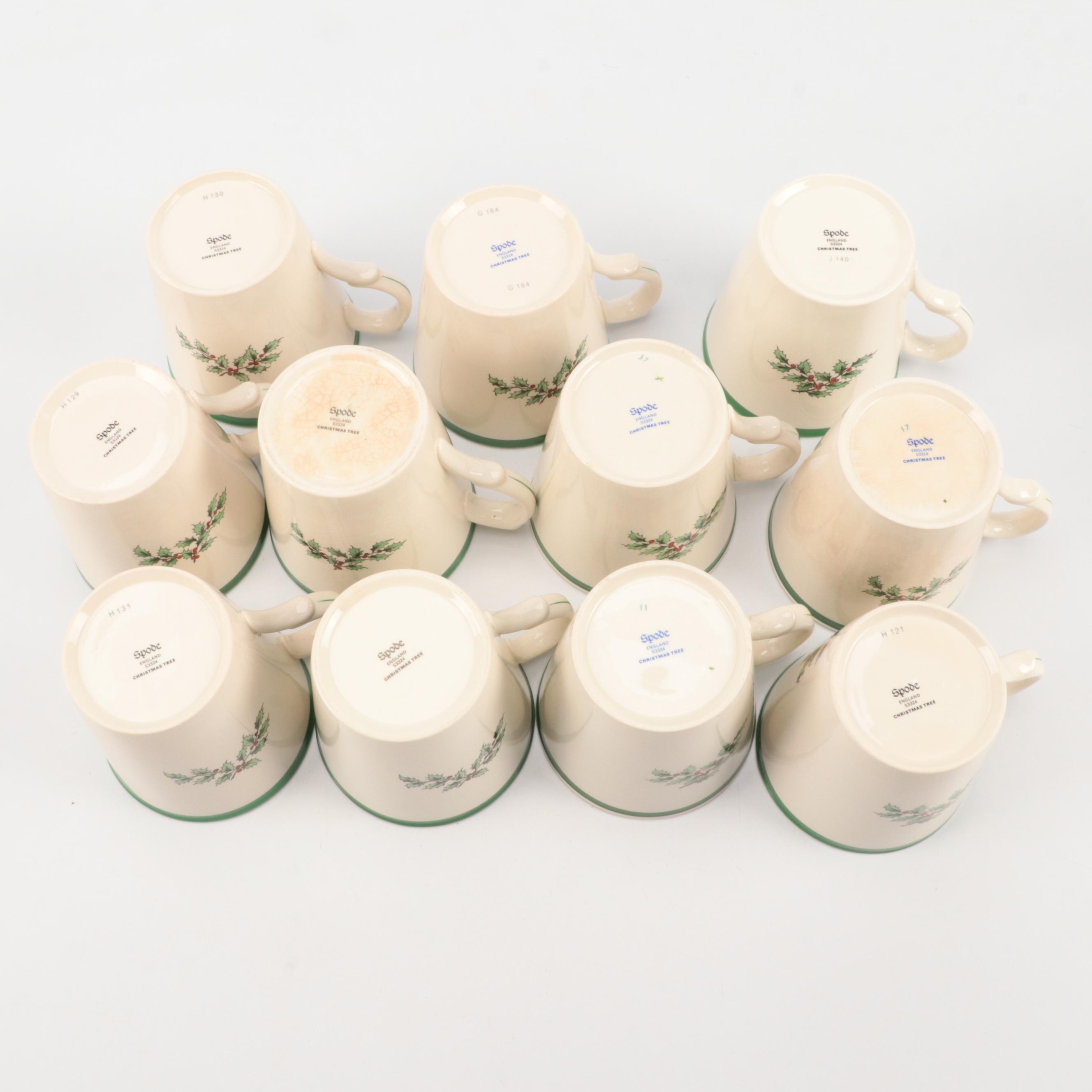 Spode "Christmas Tree" Mugs with Other Tableware