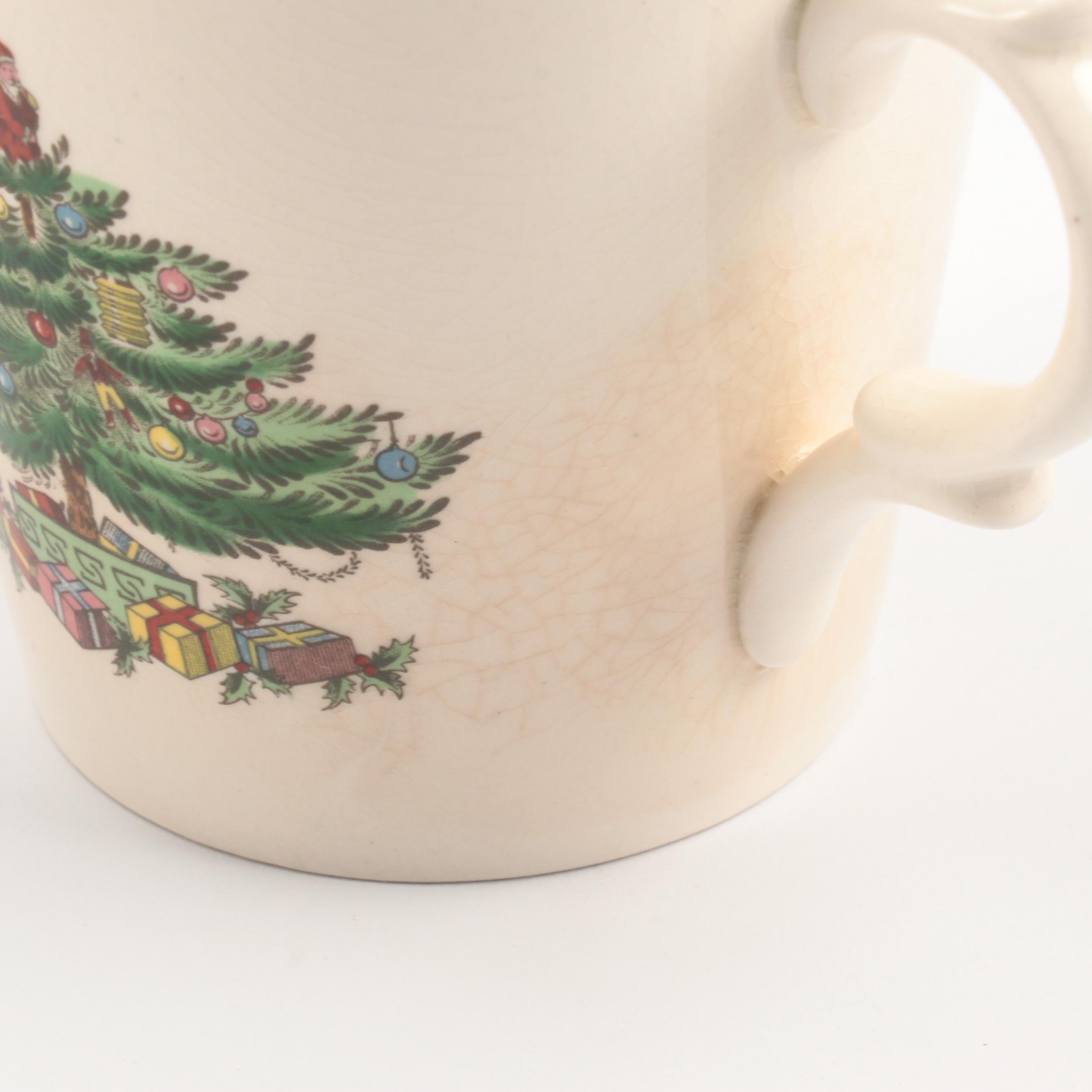 Spode "Christmas Tree" Mugs with Other Tableware