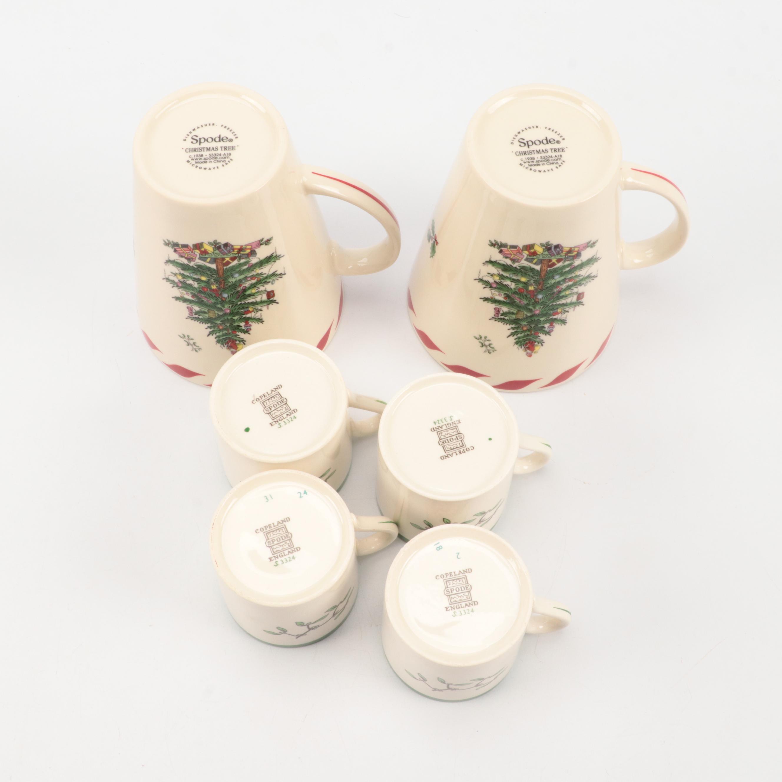 Spode "Christmas Tree" Mugs with Other Tableware