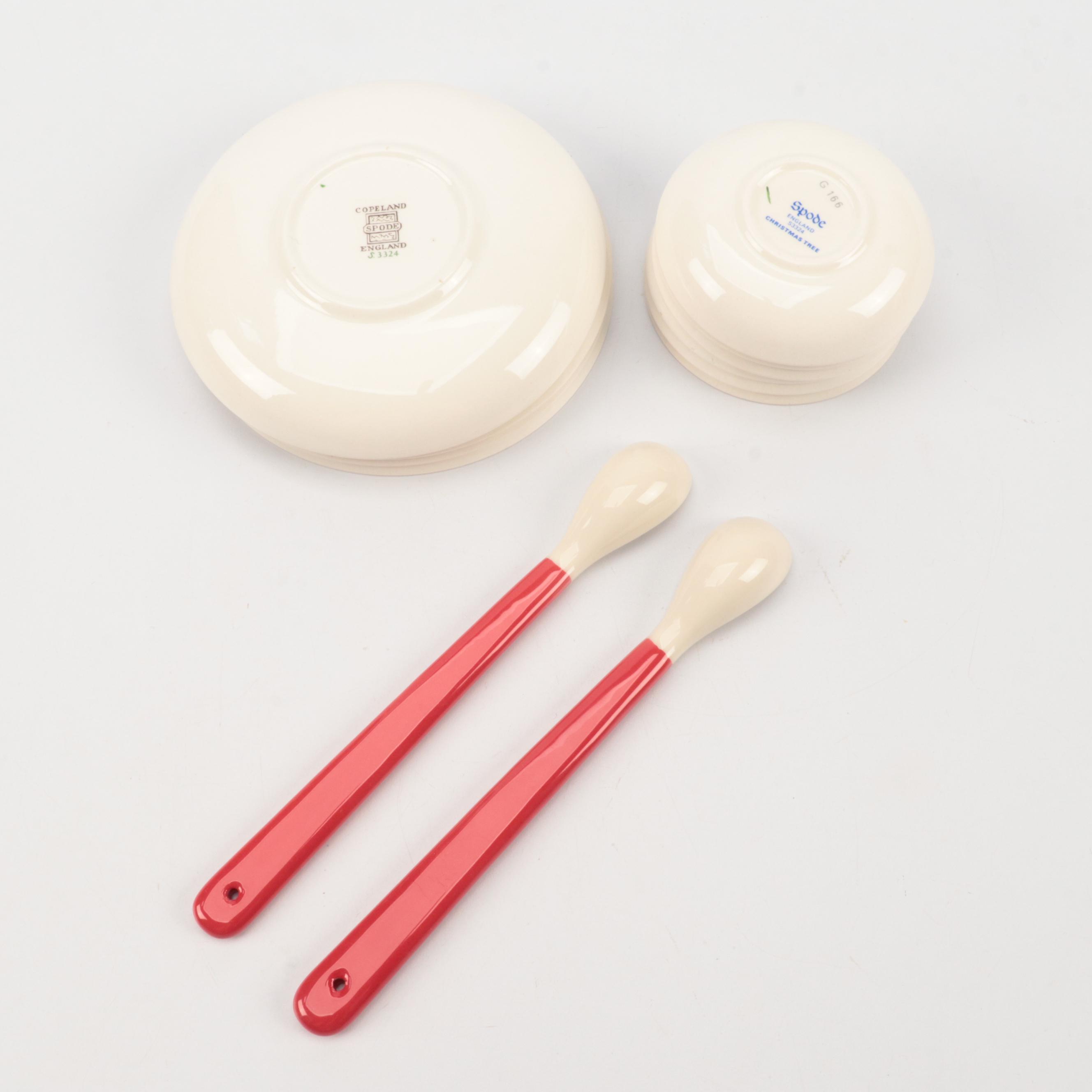 Spode "Christmas Tree" Mugs with Other Tableware