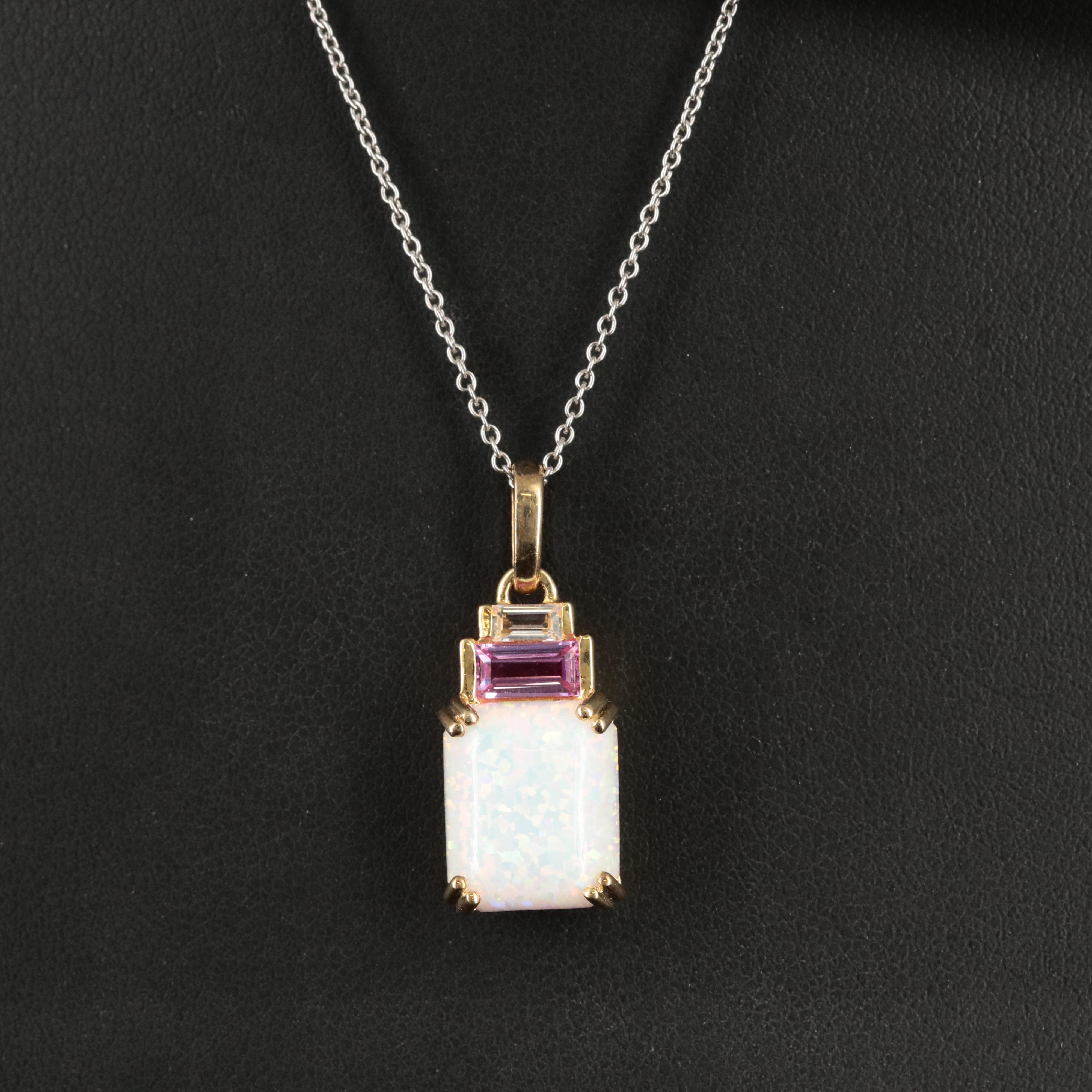 Sterling Opal, Sapphire and Topaz Pendant Necklace